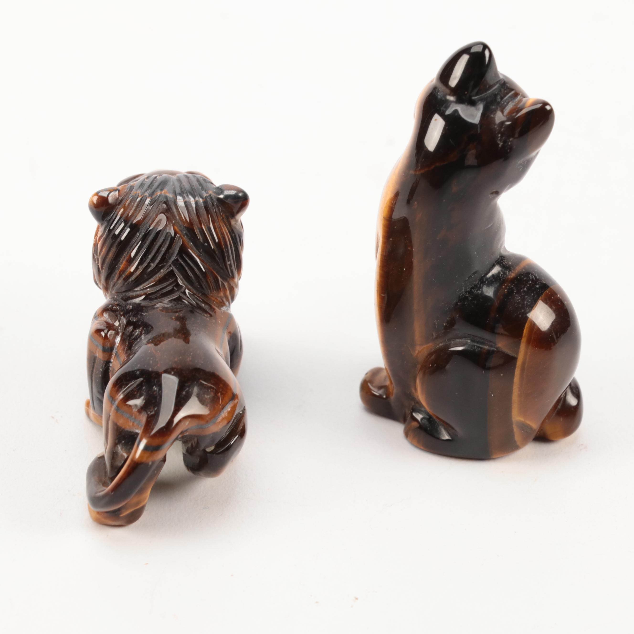 Hand-Carved Tiger's Eye Stone Cat, Dogs, Owl, Elephant and More Animal Figures
