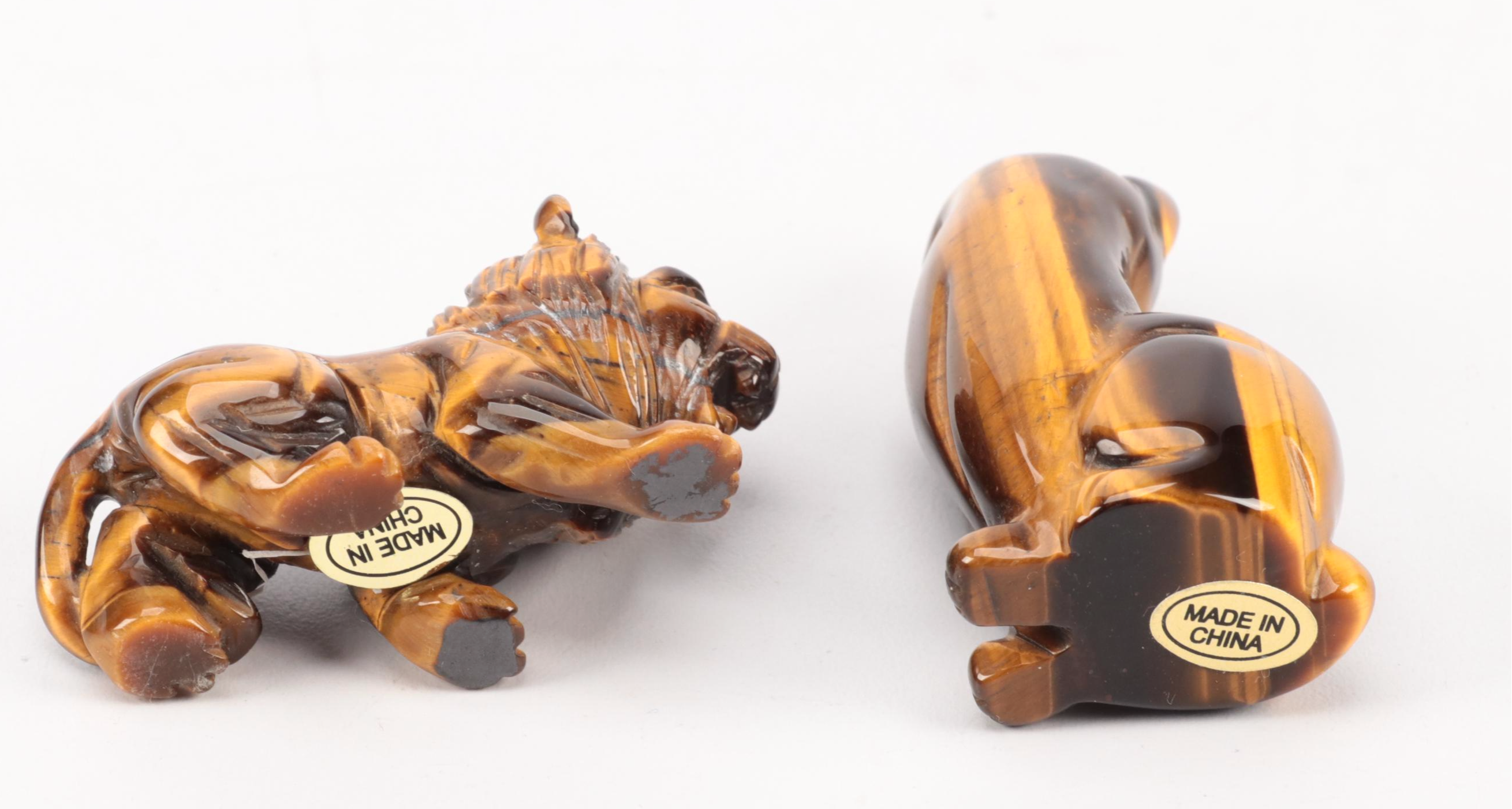 Hand-Carved Tiger's Eye Stone Cat, Dogs, Owl, Elephant and More Animal Figures