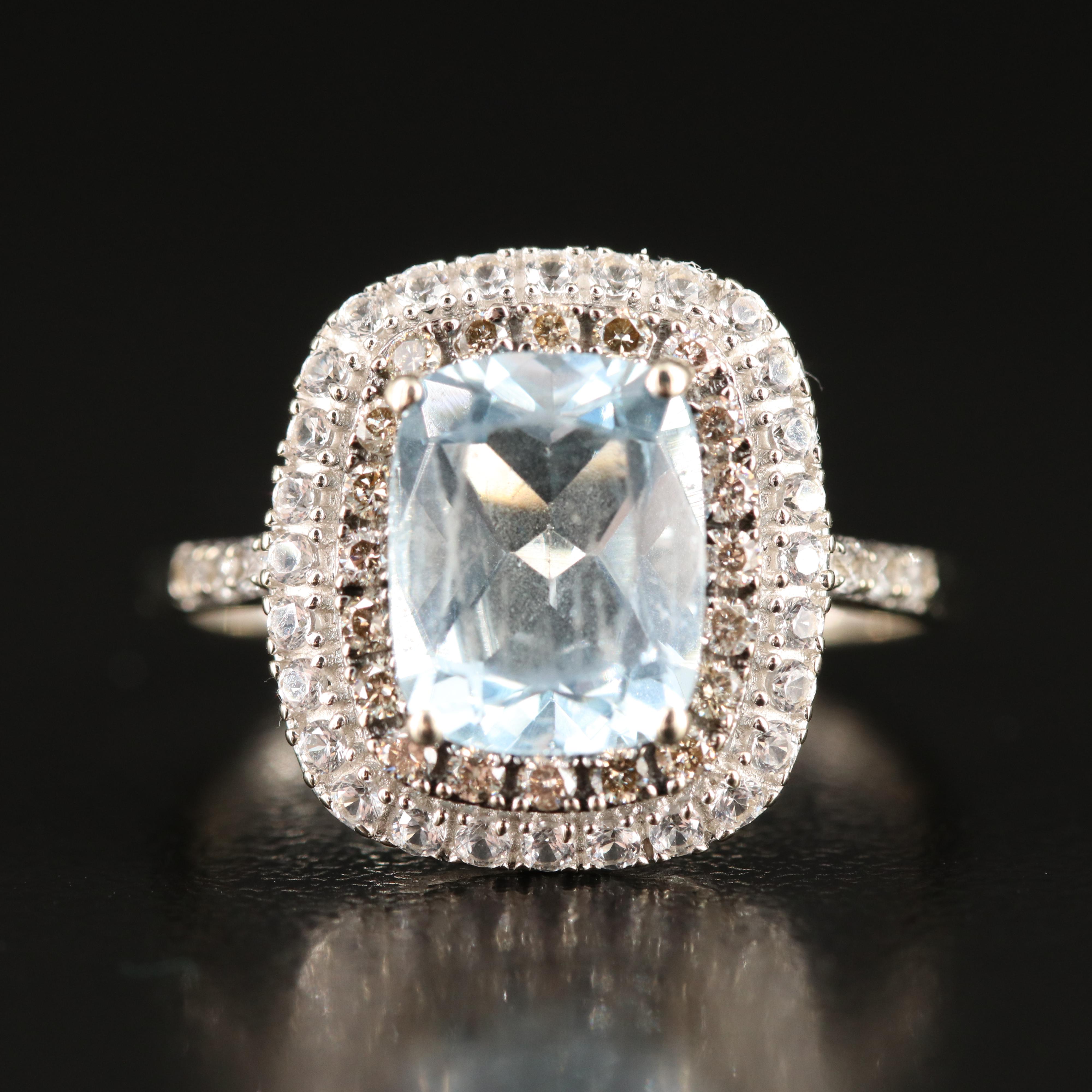 14K Aquamarine, Topaz and Diamond Ring