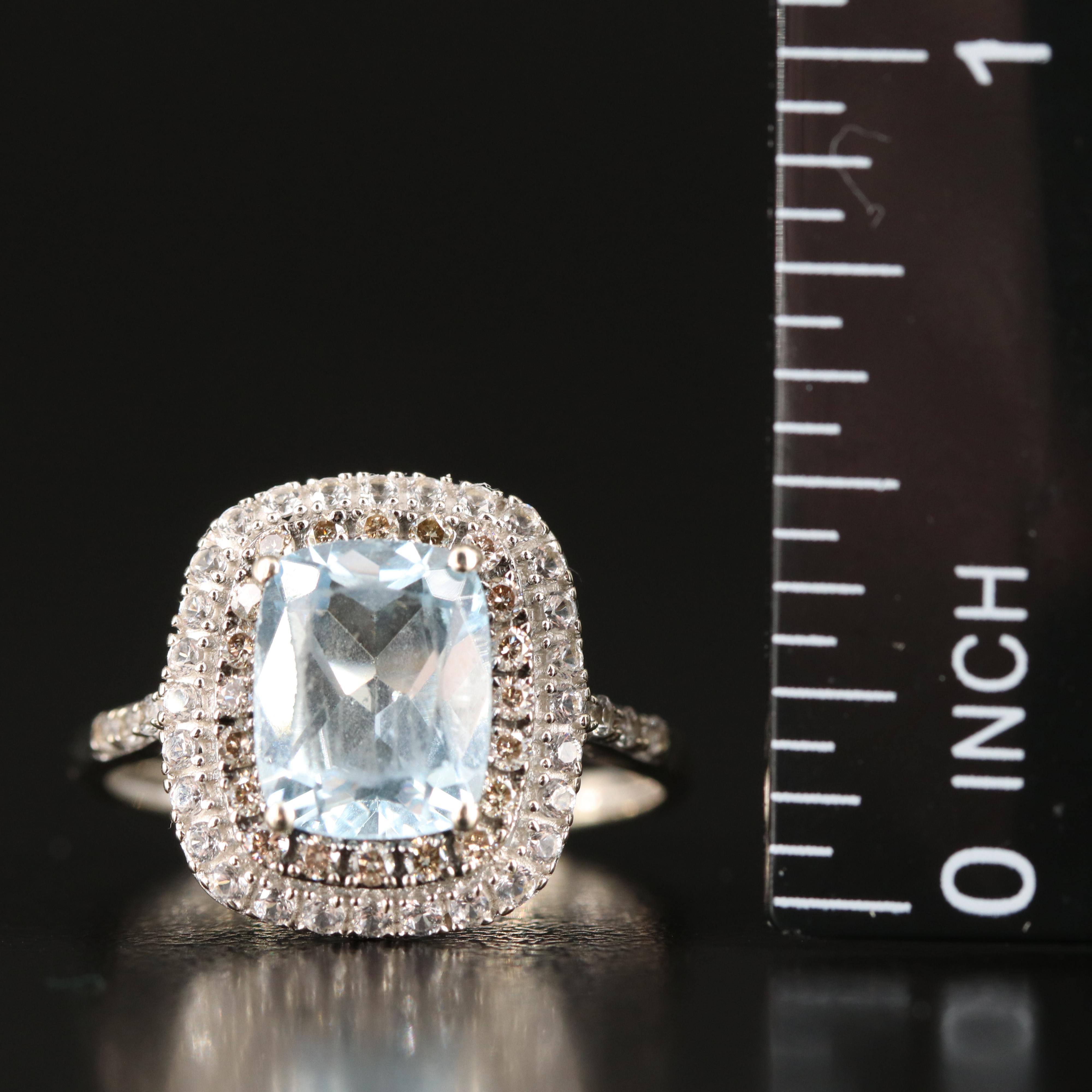 14K Aquamarine, Topaz and Diamond Ring