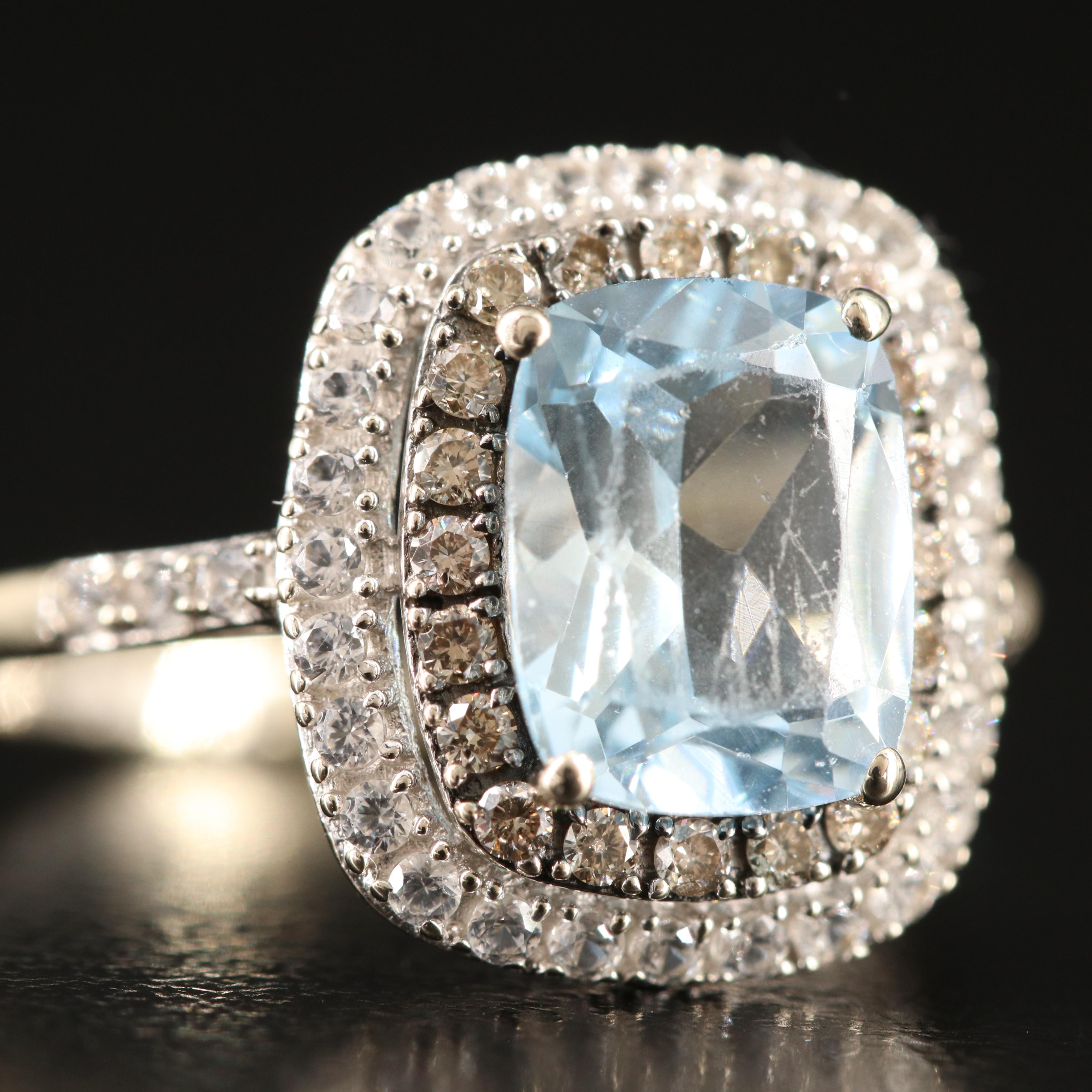 14K Aquamarine, Topaz and Diamond Ring