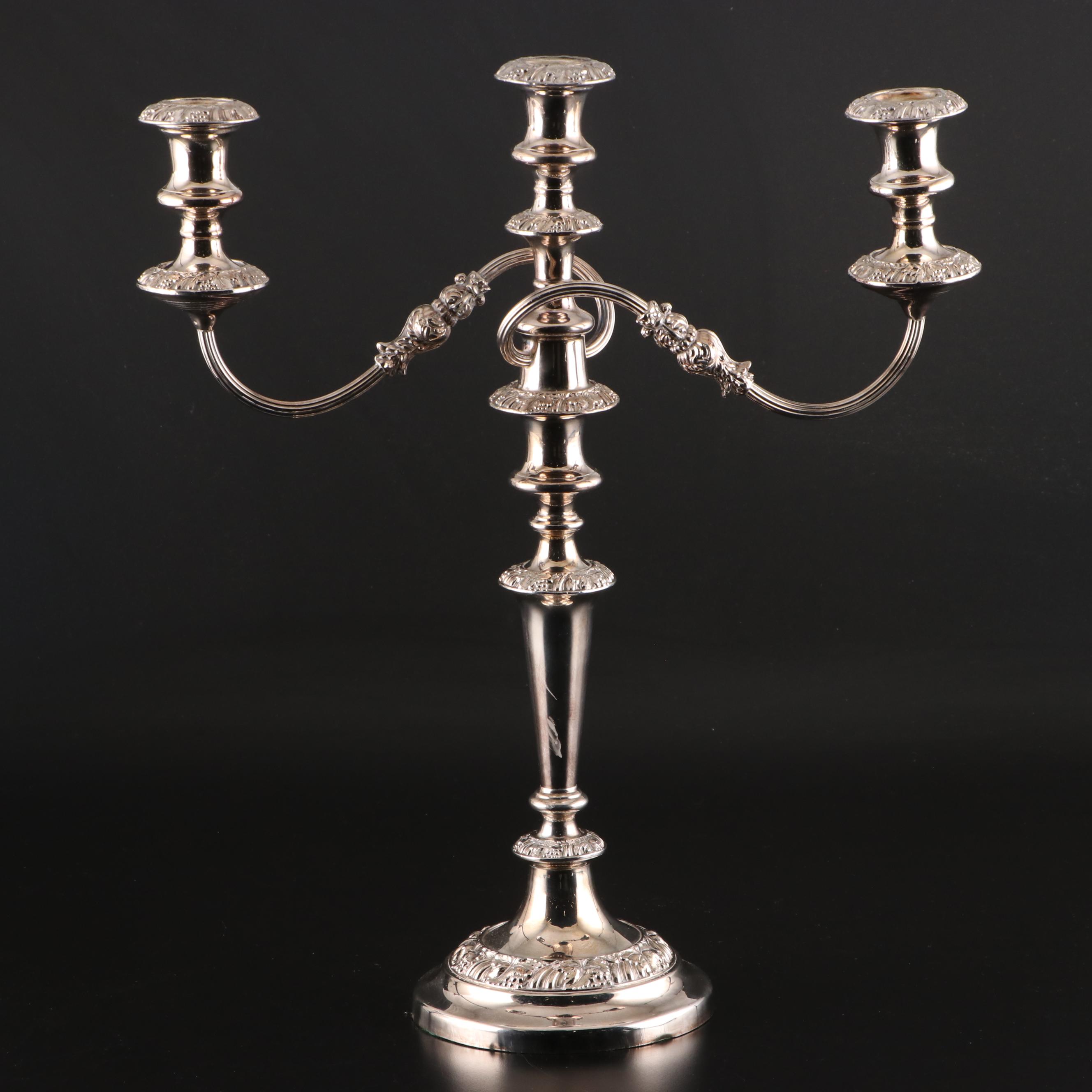 Pair of Silver Plate Three-Light Candelabra, Mid to Late 20th Century
