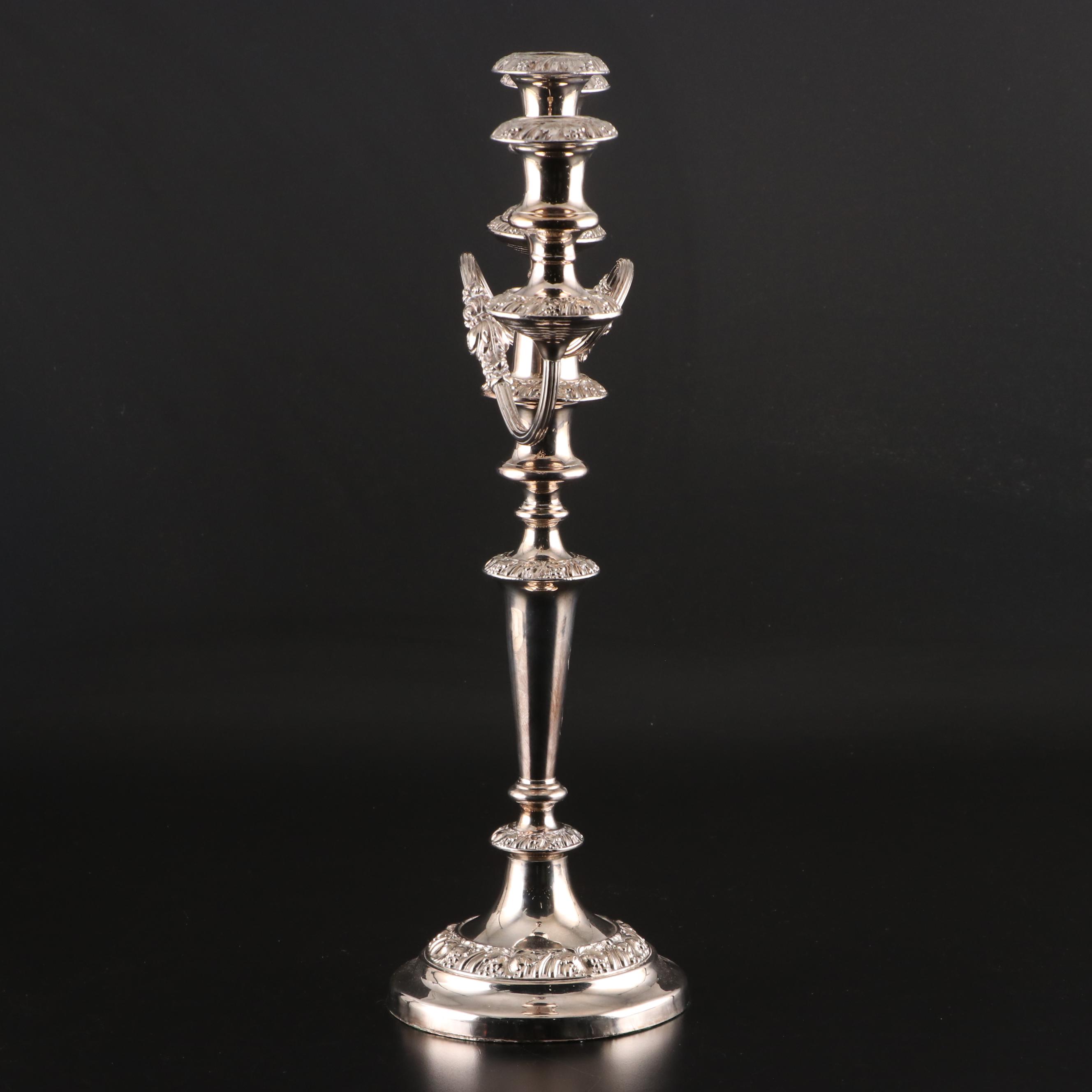 Pair of Silver Plate Three-Light Candelabra, Mid to Late 20th Century