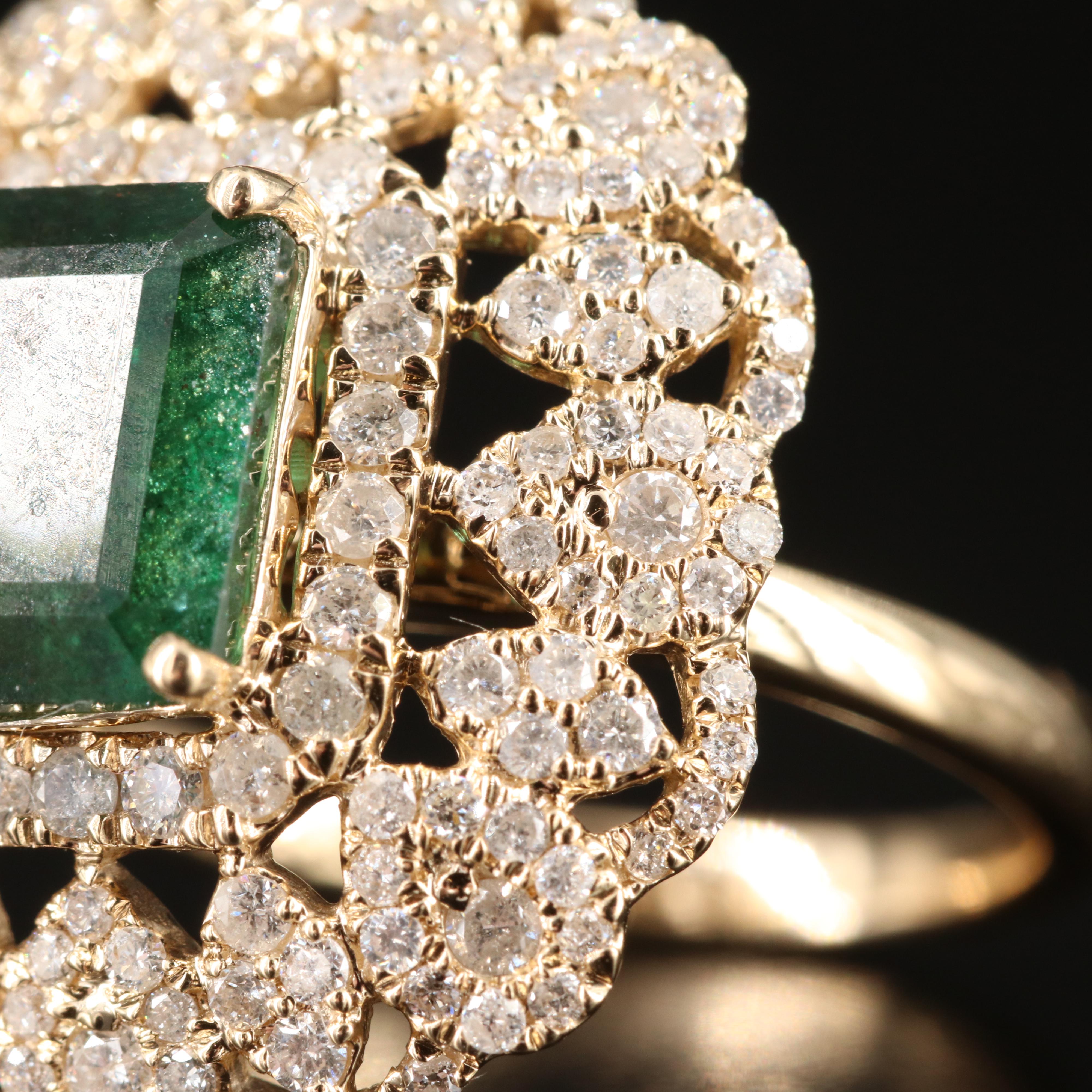 14K 2.45 CT Emerald and 1.22 CTW Diamond Ring