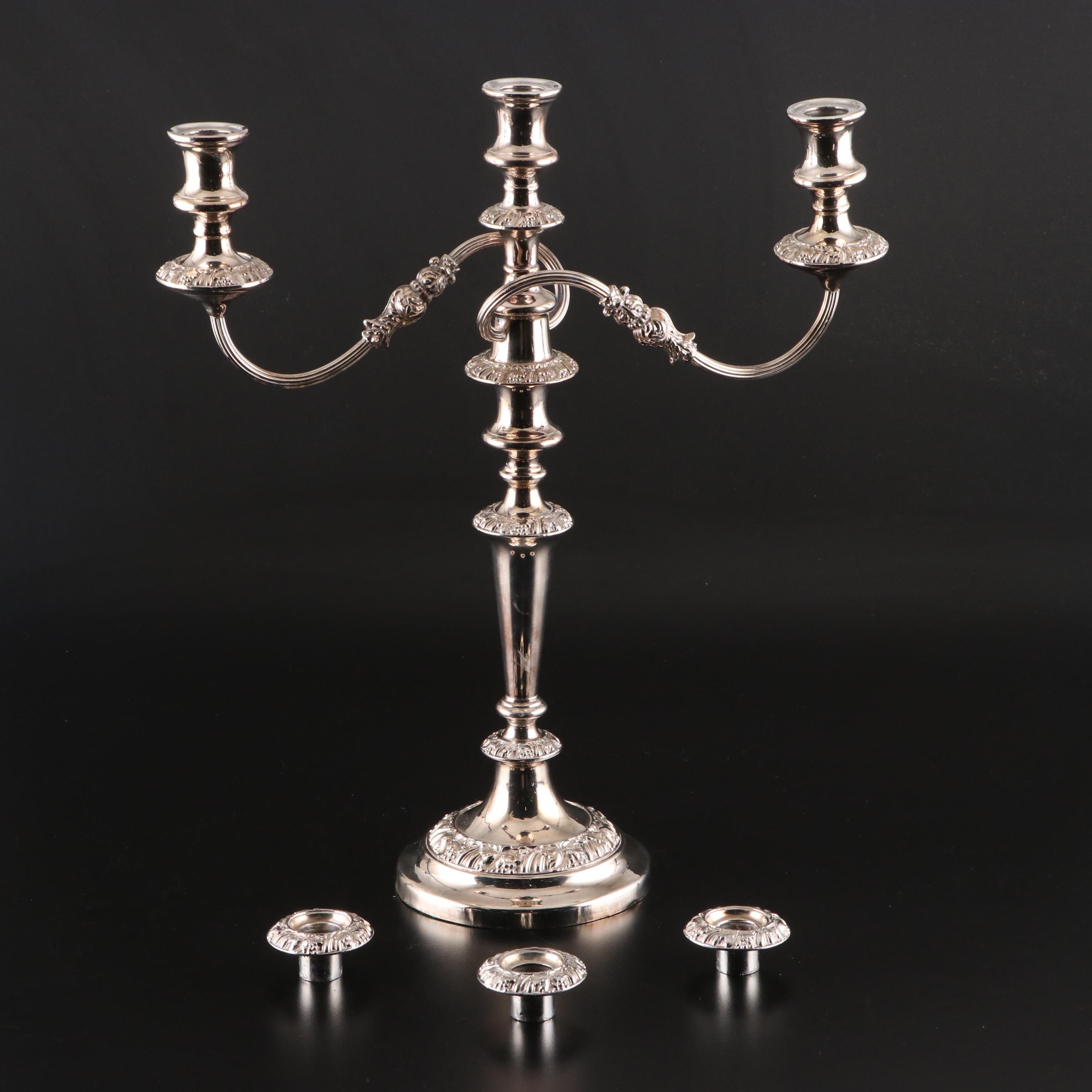 Pair of Silver Plate Three-Light Candelabra, Mid to Late 20th Century