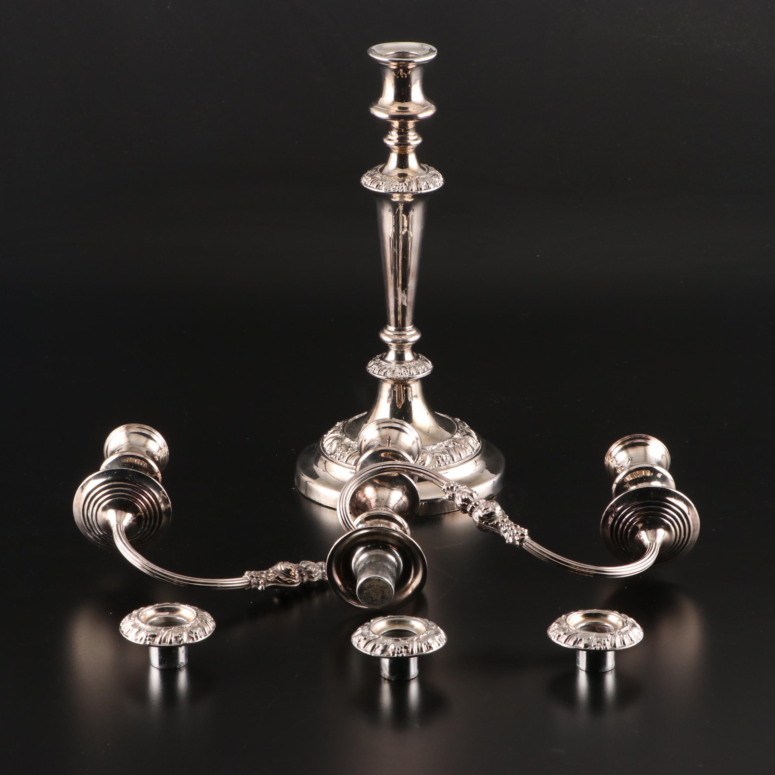 Pair of Silver Plate Three-Light Candelabra, Mid to Late 20th Century