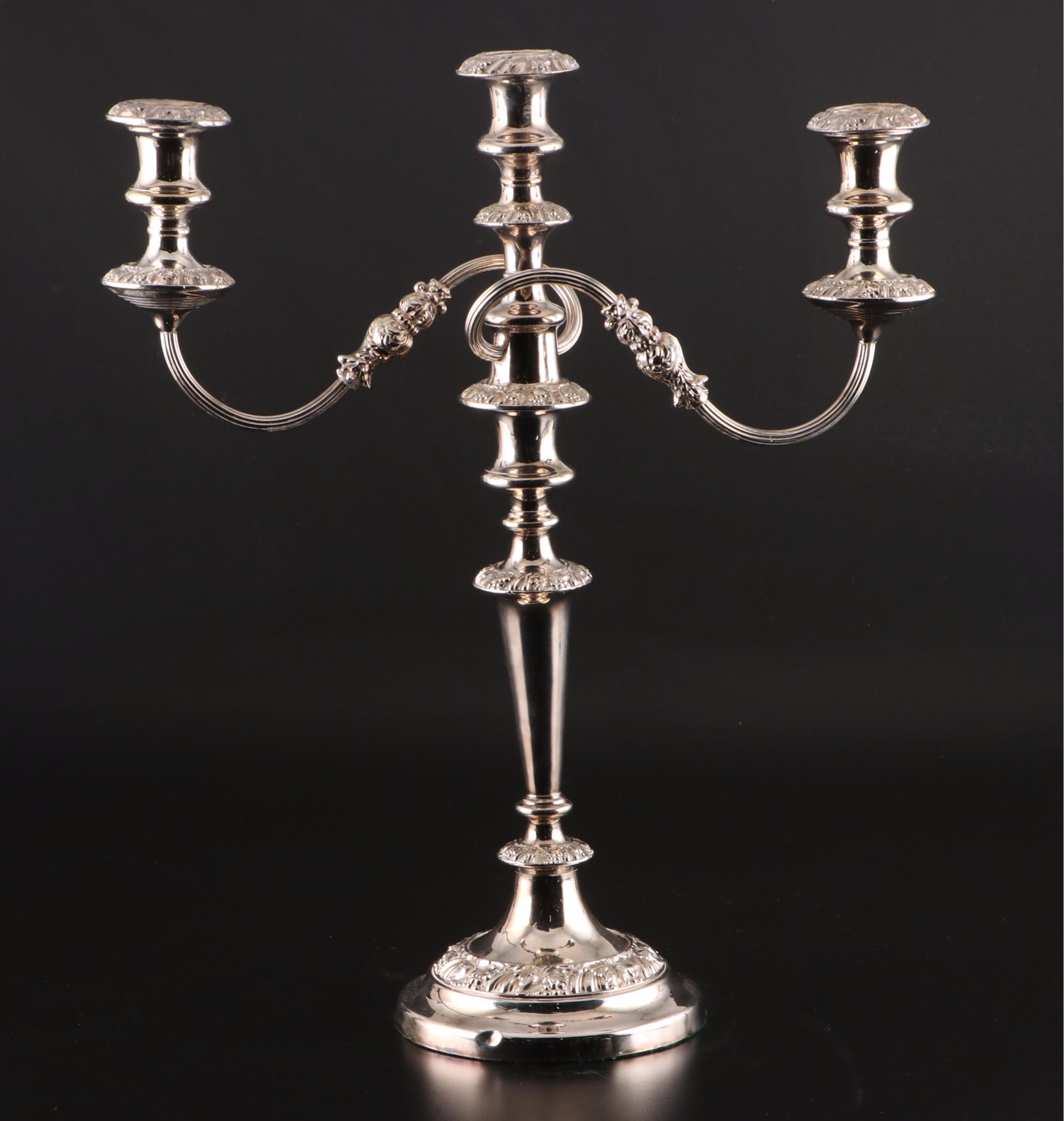 Pair of Silver Plate Three-Light Candelabra, Mid to Late 20th Century