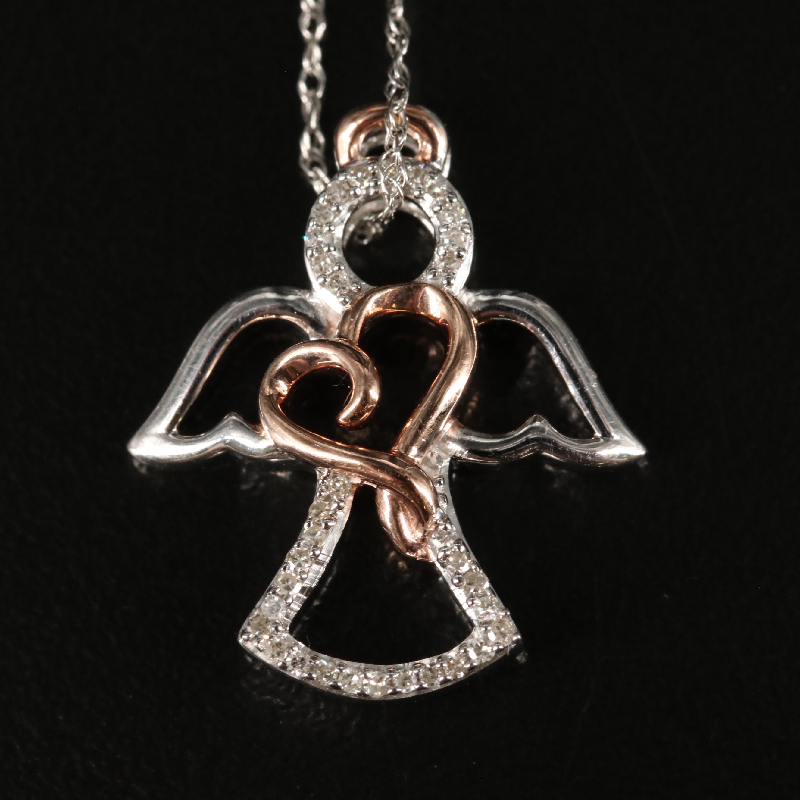 Sterling Diamond Angel Pendant Necklace