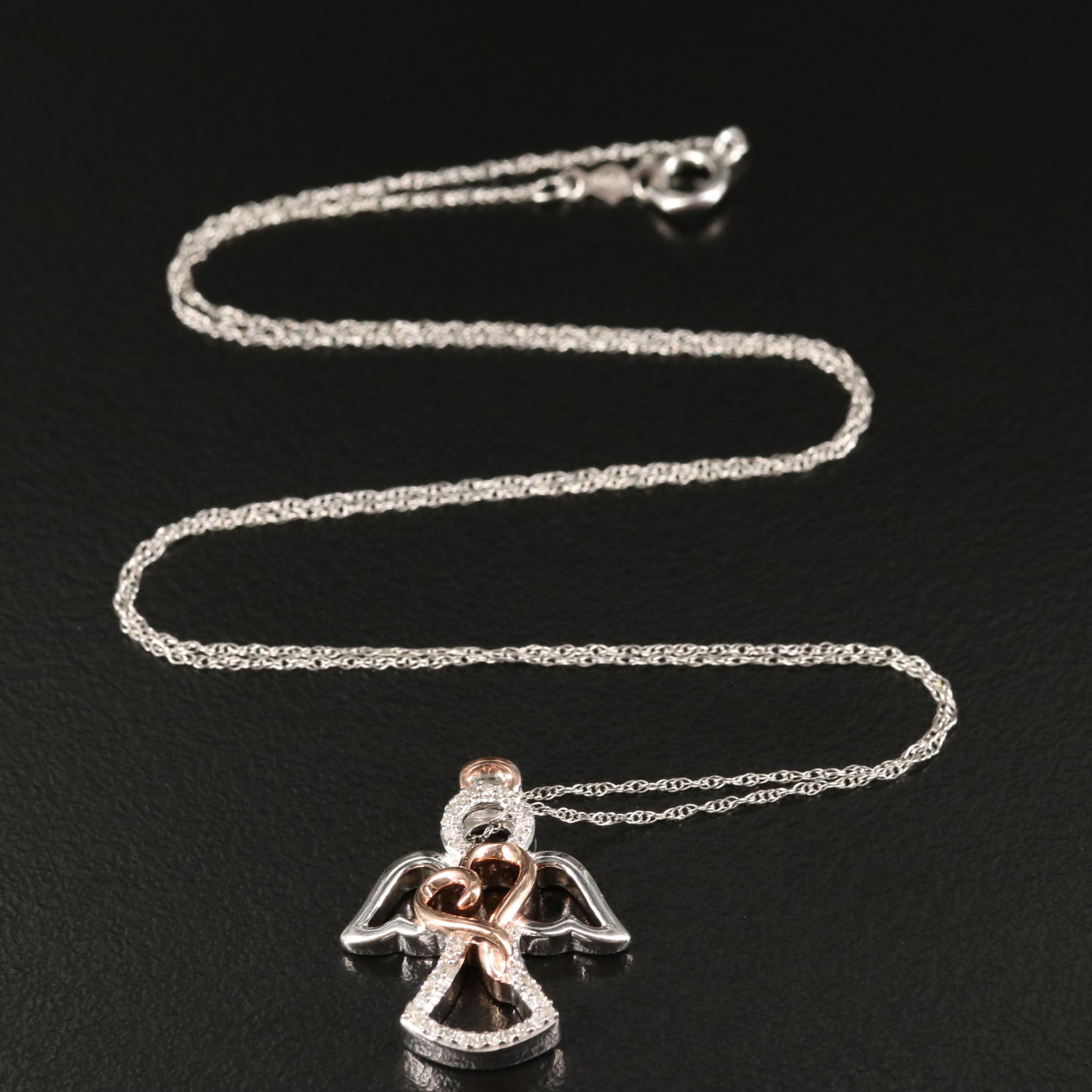 Sterling Diamond Angel Pendant Necklace