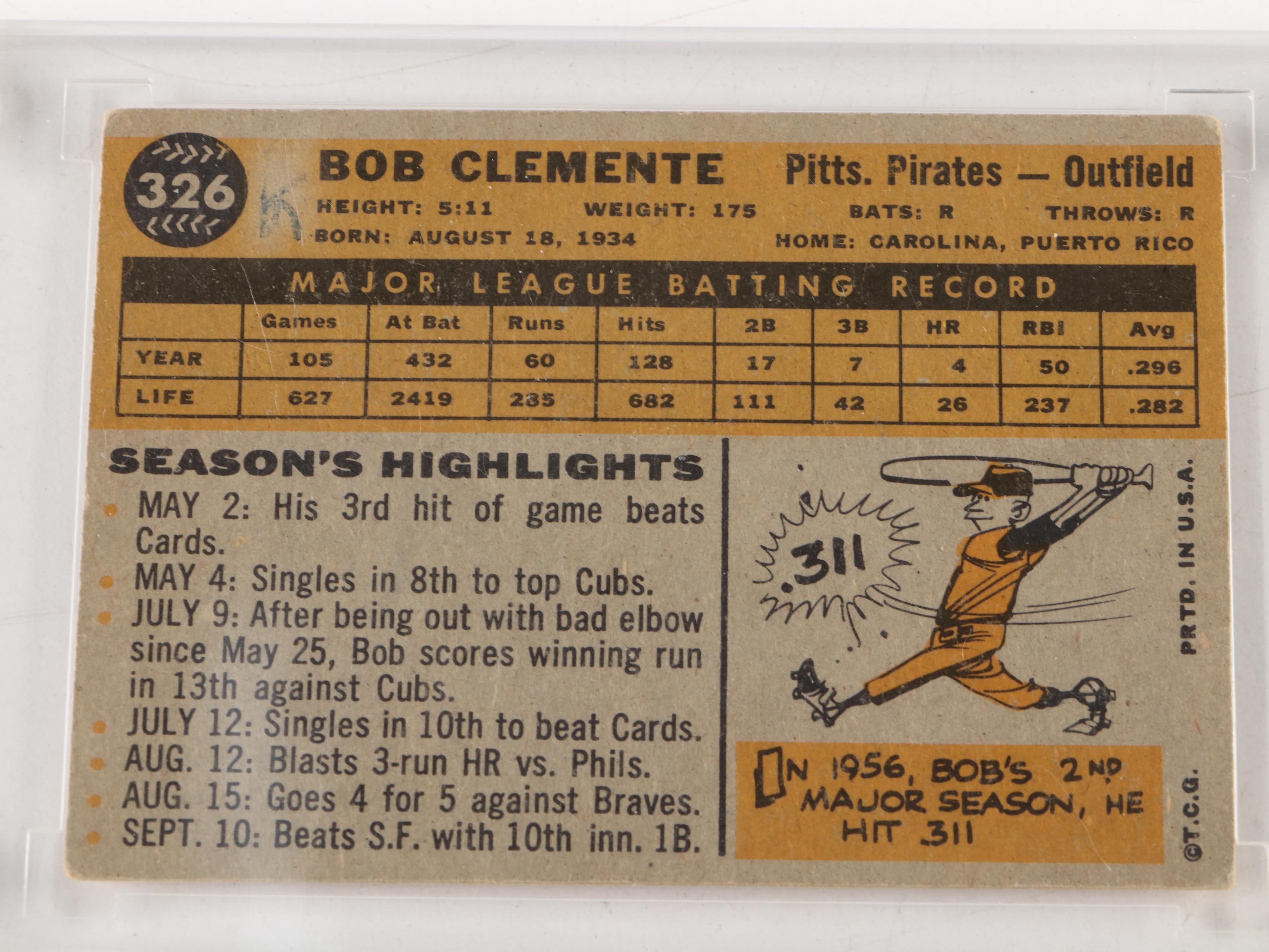 1960 Topps Roberto Clemente Baseball Card with MLB Stamps and More