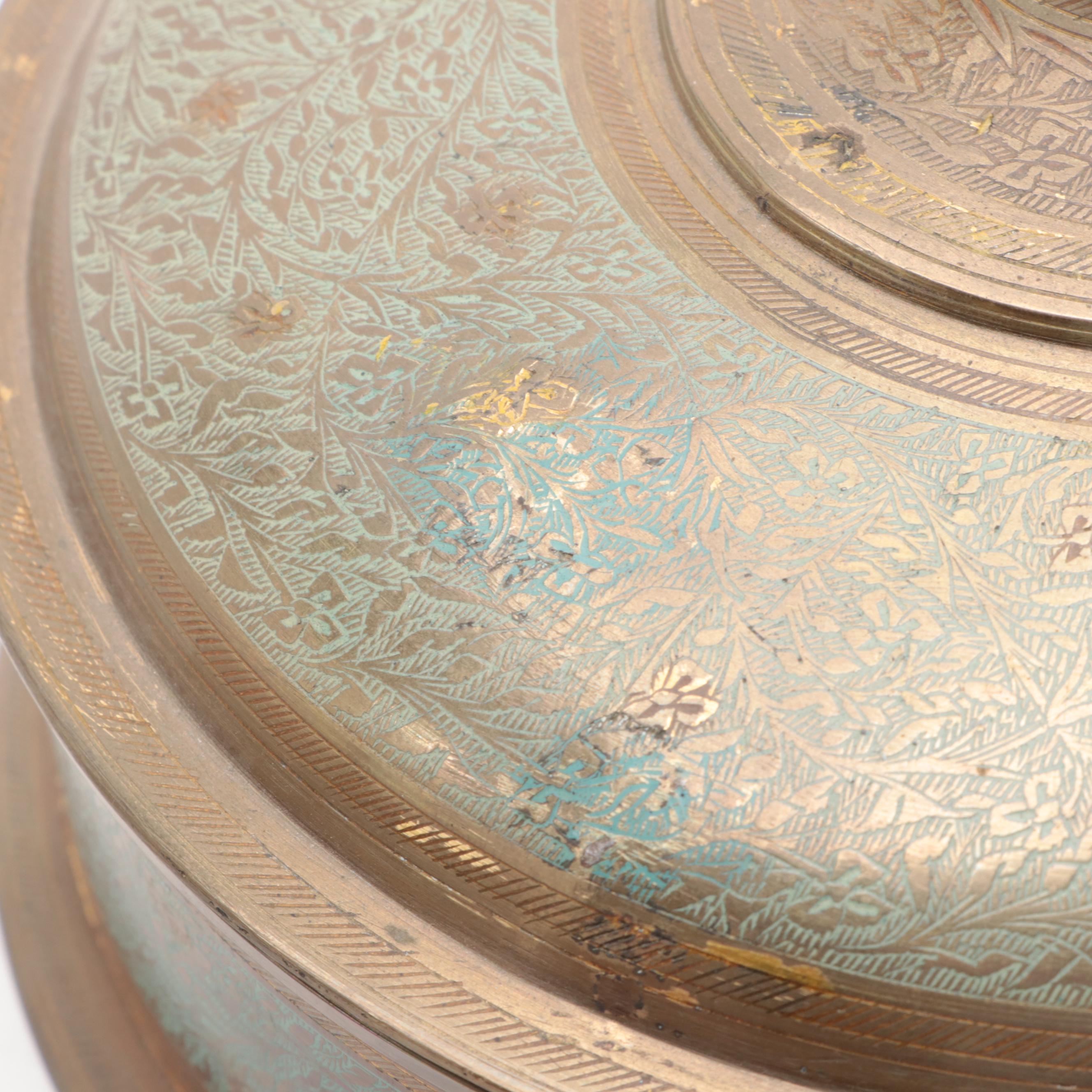 Indian Enameled and Carved Brass Boxes, Mid to Late 20th Century