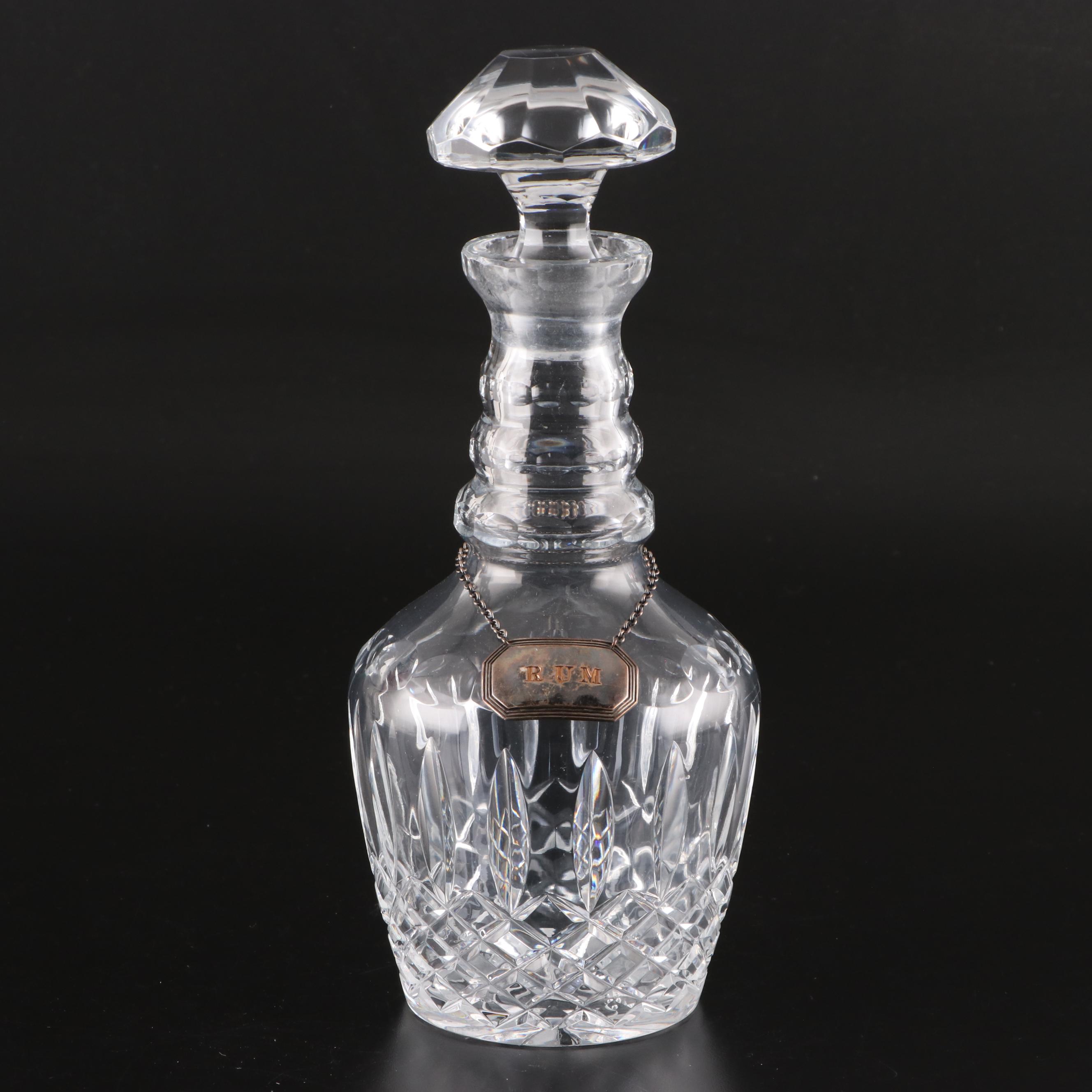 Three Ring Cut Glass Decanter with Collins and Old Fashioned Glasses