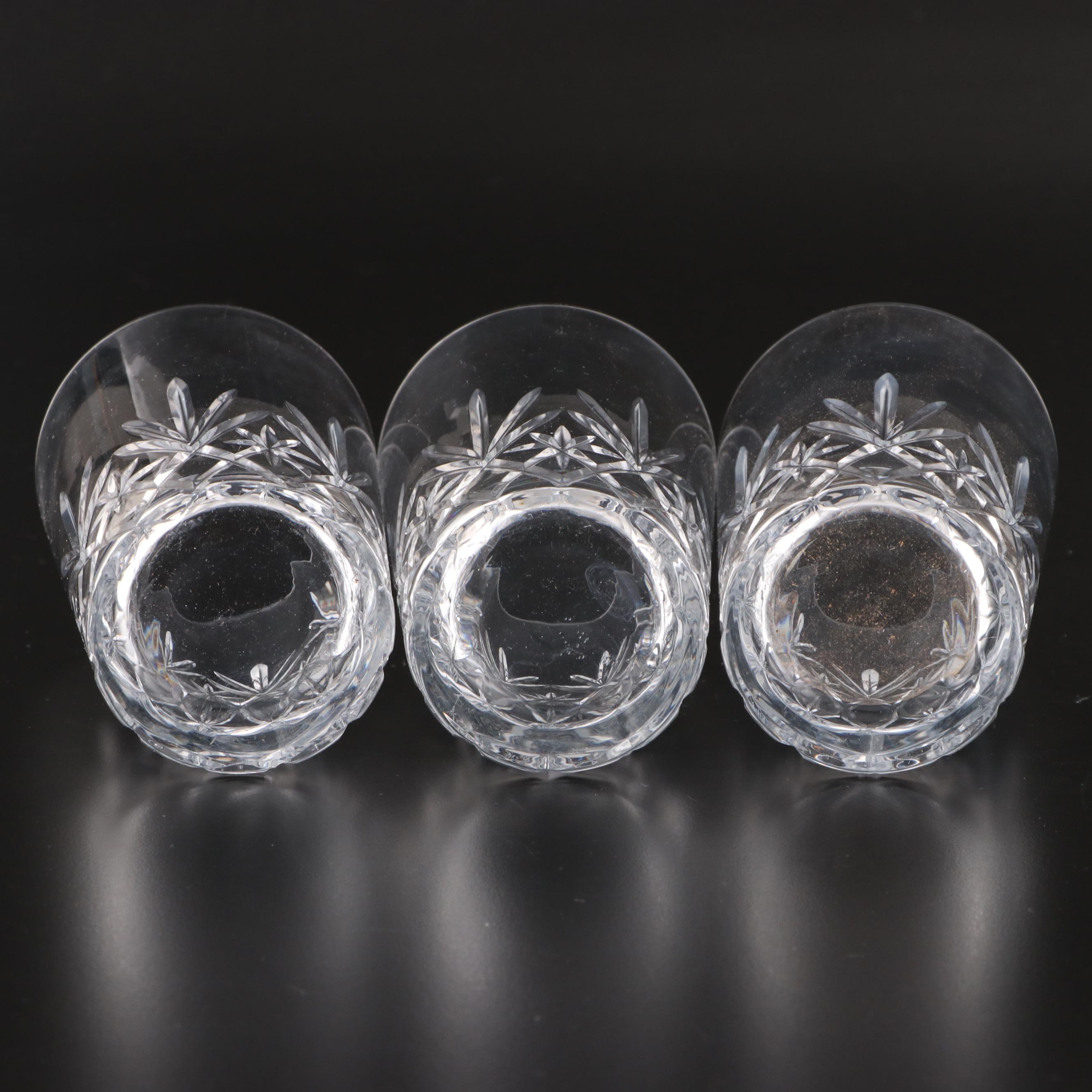 Three Ring Cut Glass Decanter with Collins and Old Fashioned Glasses