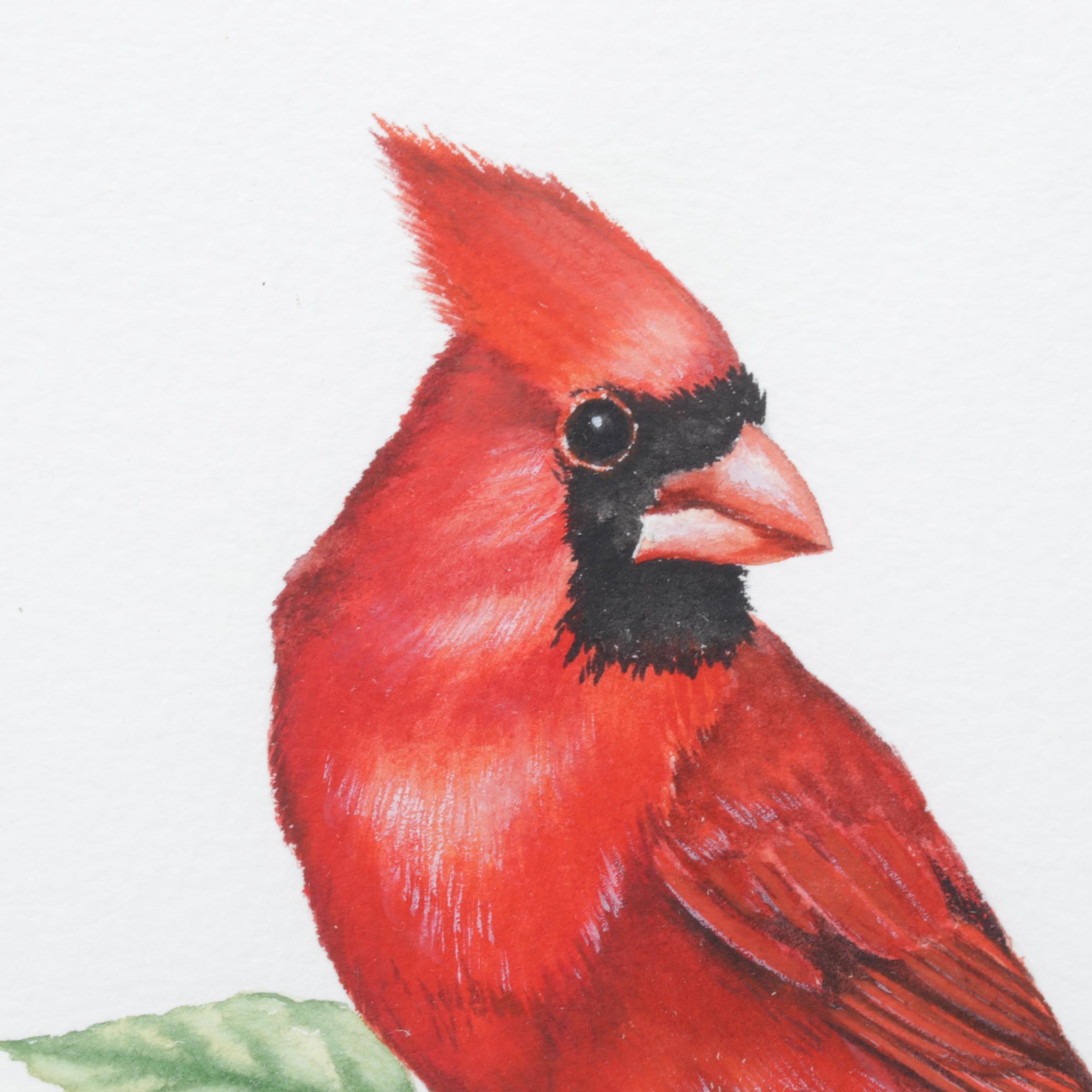 Red Cardinal Watercolor with Bird Themed Table Top Décor Collection
