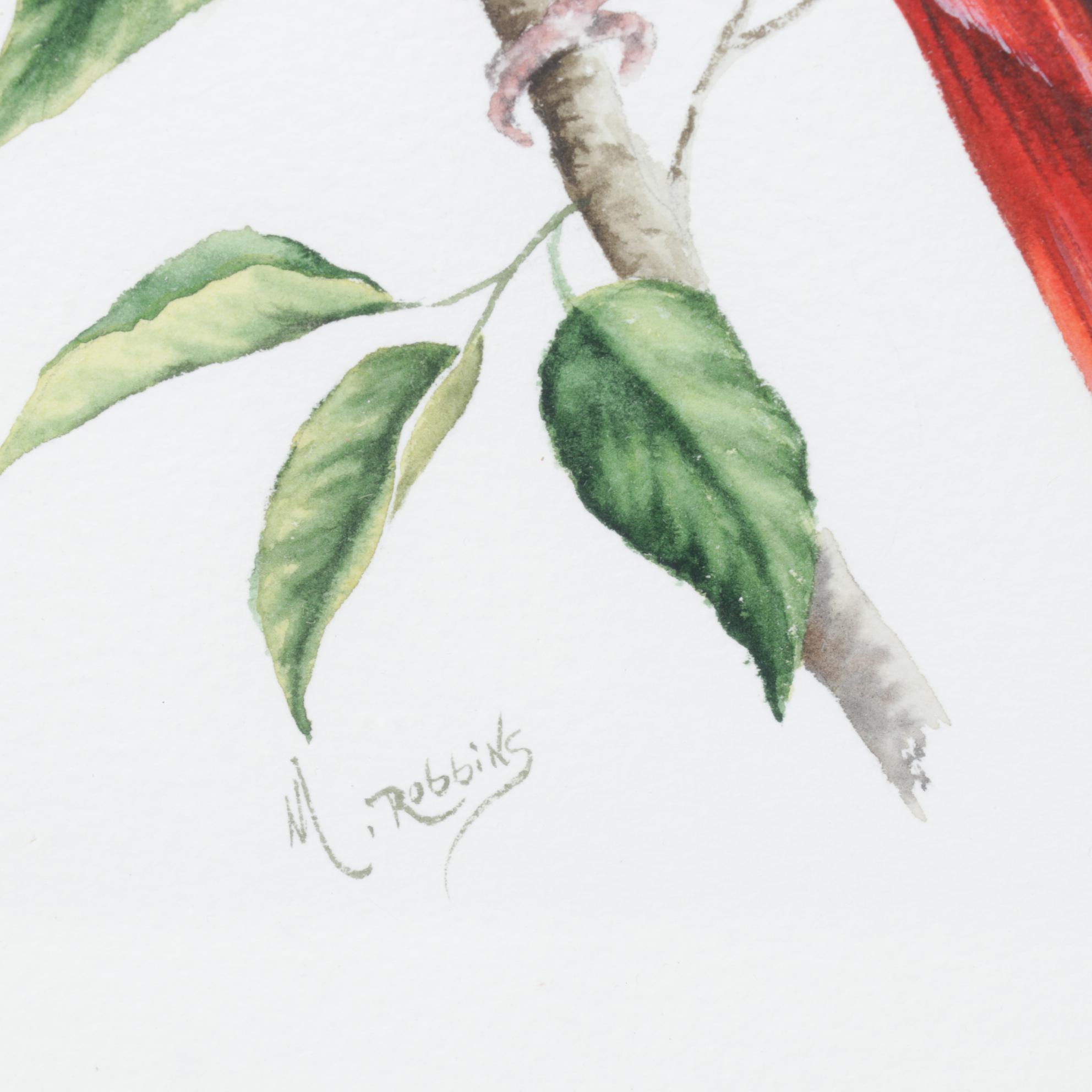 Red Cardinal Watercolor with Bird Themed Table Top Décor Collection