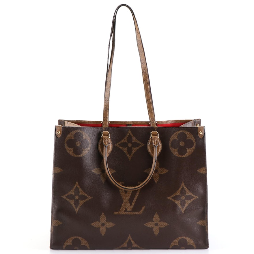Louis Vuitton Onthego GM Tote Bag in Monogram Giant Reverse Canvas