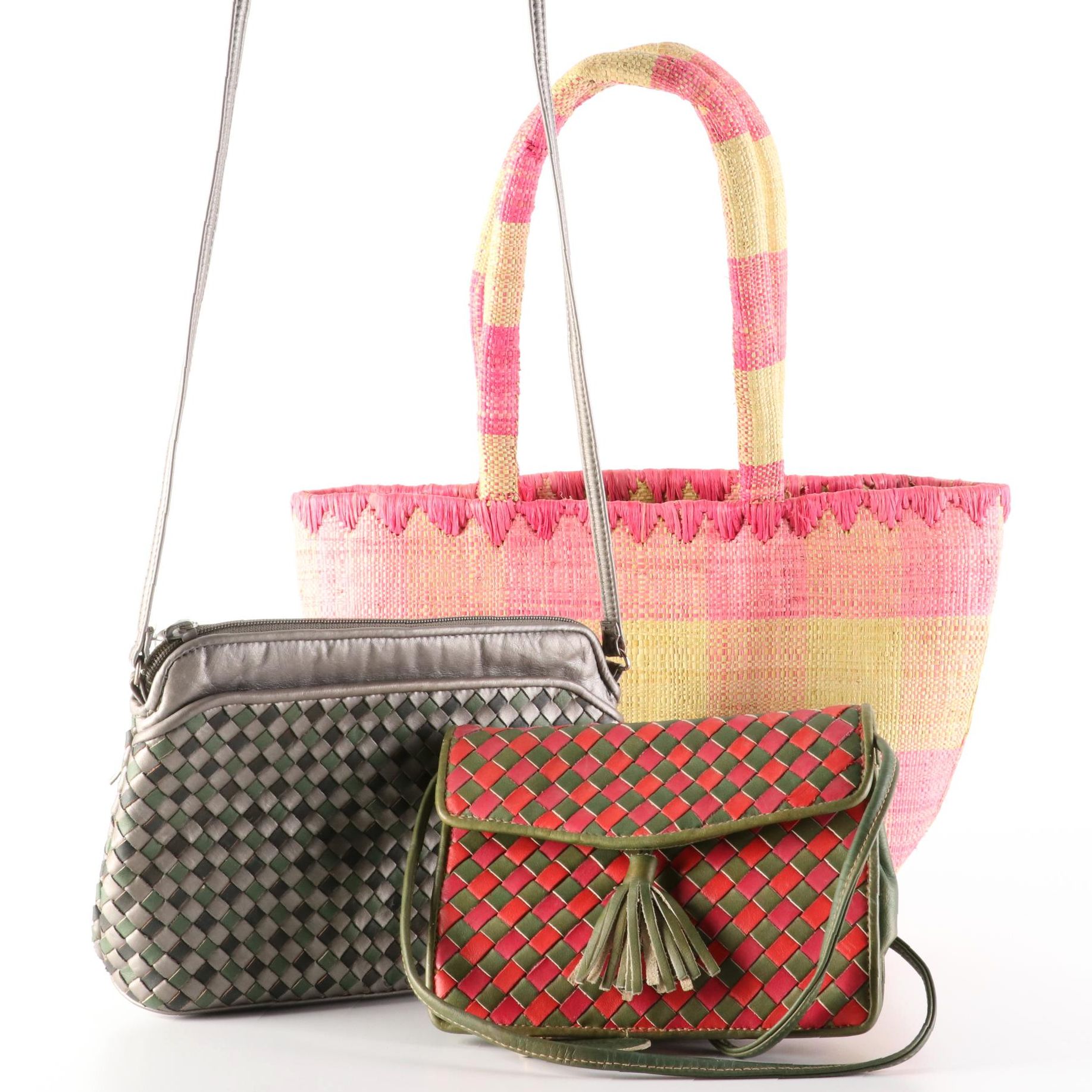 Ganson and Aspects Woven Leather Shoulder Bags and La Bag Straw Tote
