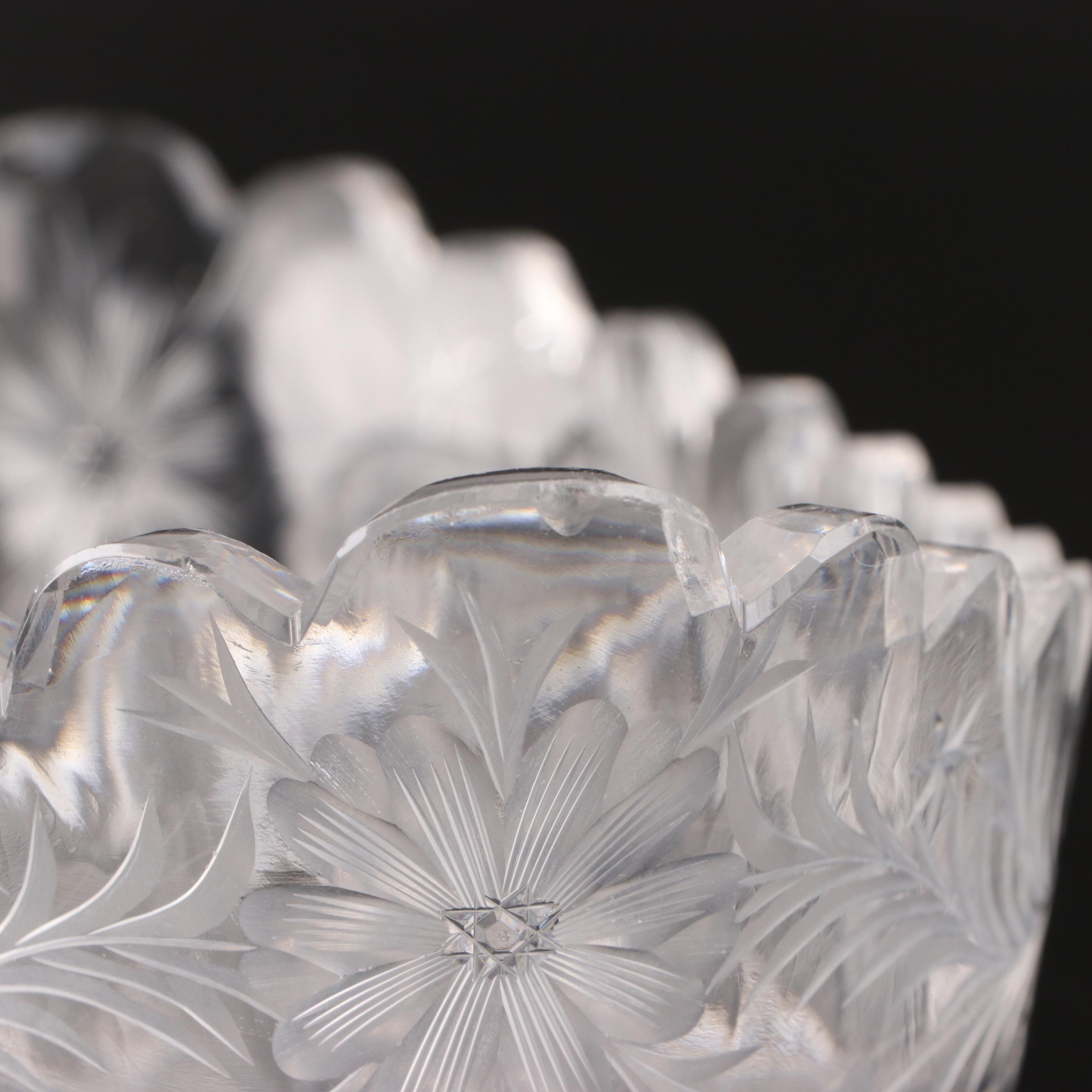 Crystal Glass Tableware Including Vase, Pedestal Bowl, Oblong Dish, Candy Dish