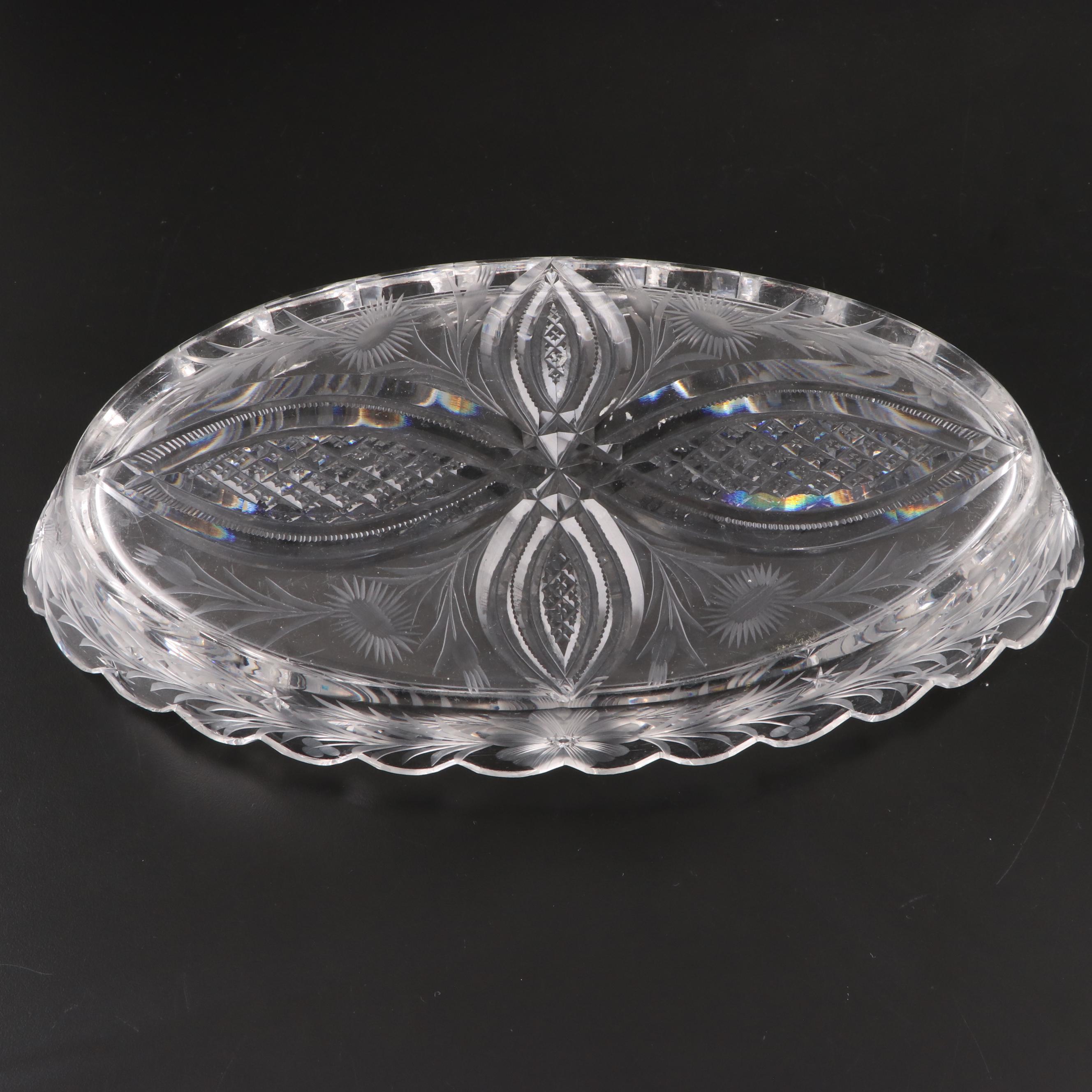 Crystal Glass Tableware Including Vase, Pedestal Bowl, Oblong Dish, Candy Dish