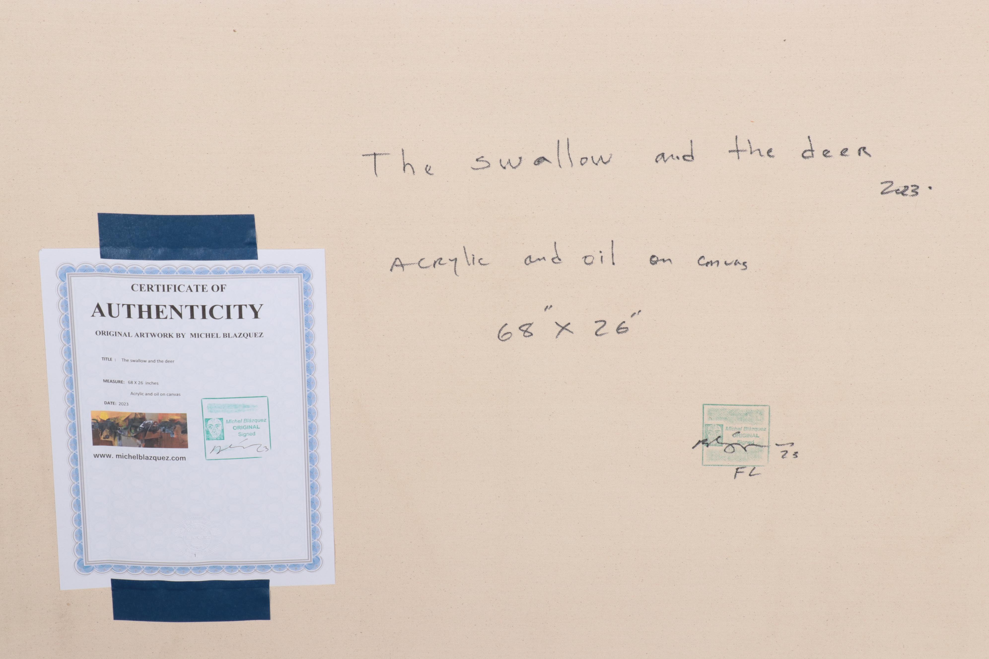 Michel Blázquez Mixed Media Painting "The Swallow and the Deer," 2023