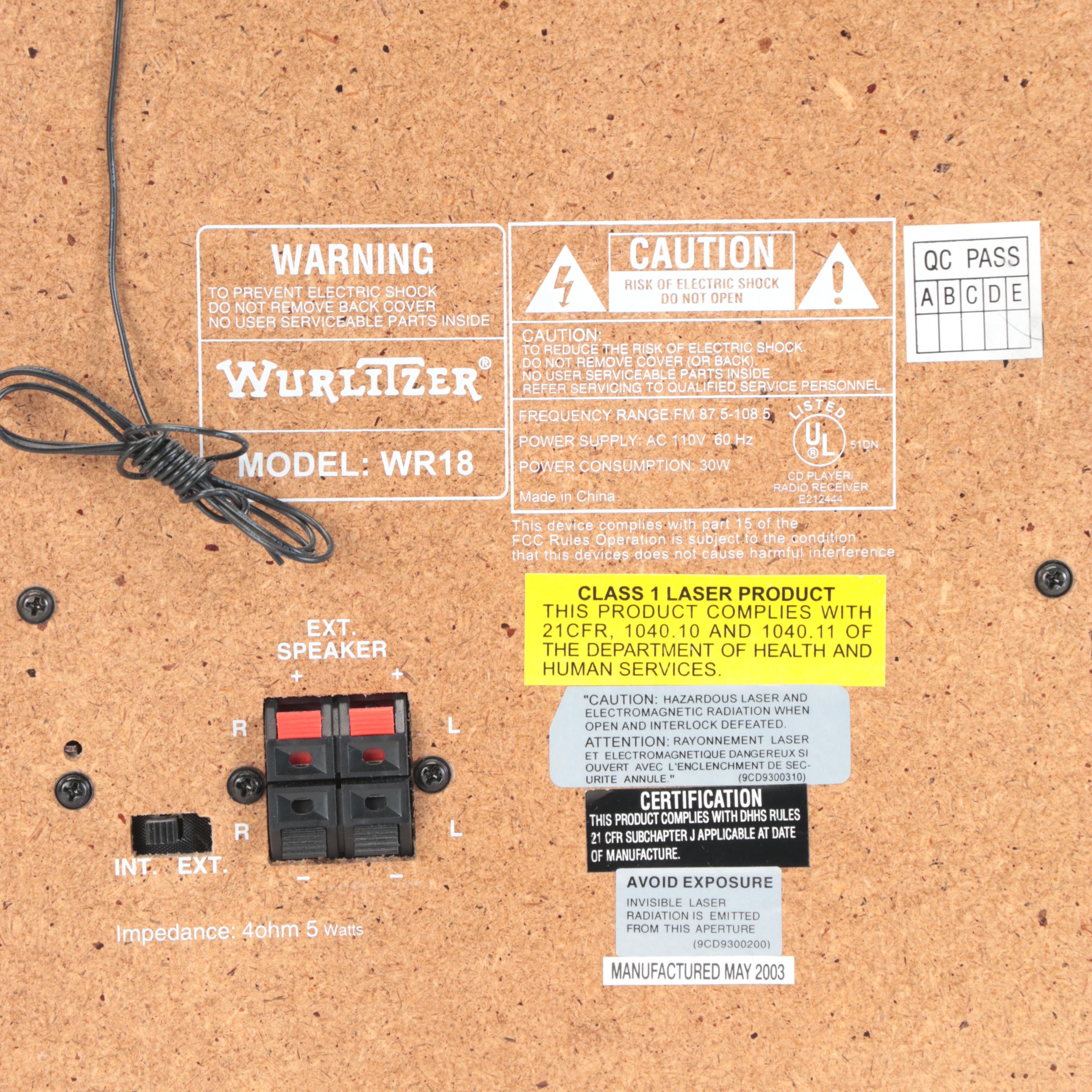 Wurlitzer WR-18 Jukebox Shaped CD Player/FM Radio, 2003