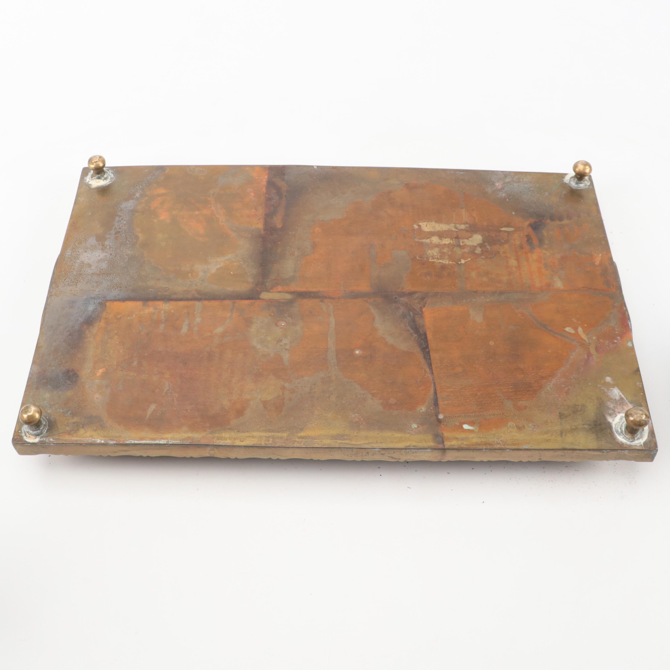 Chinese Brass Tray, Gong Bell, Censer, Vase and Bowl, 20th Century