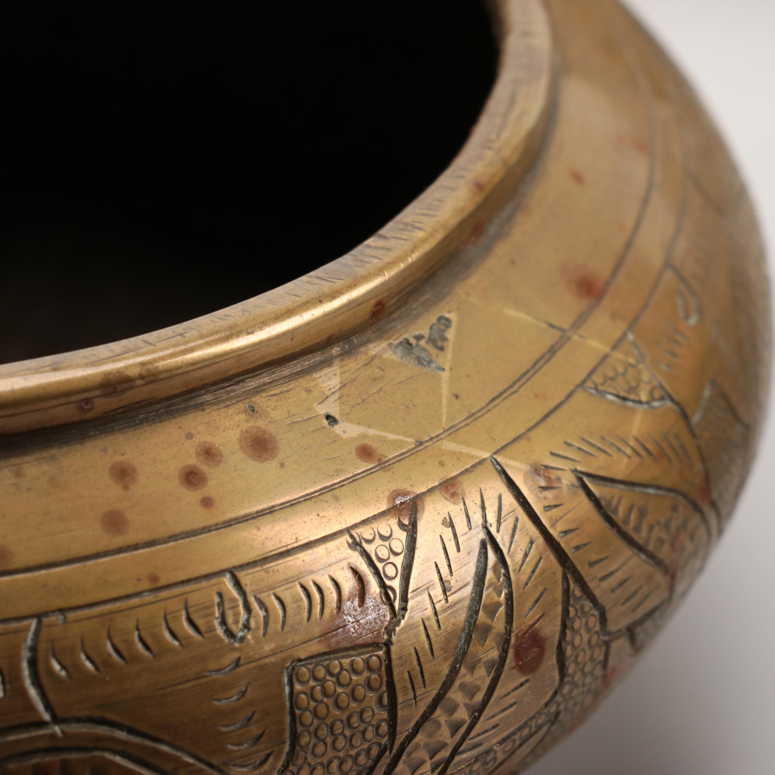 Chinese Brass Tray, Gong Bell, Censer, Vase and Bowl, 20th Century