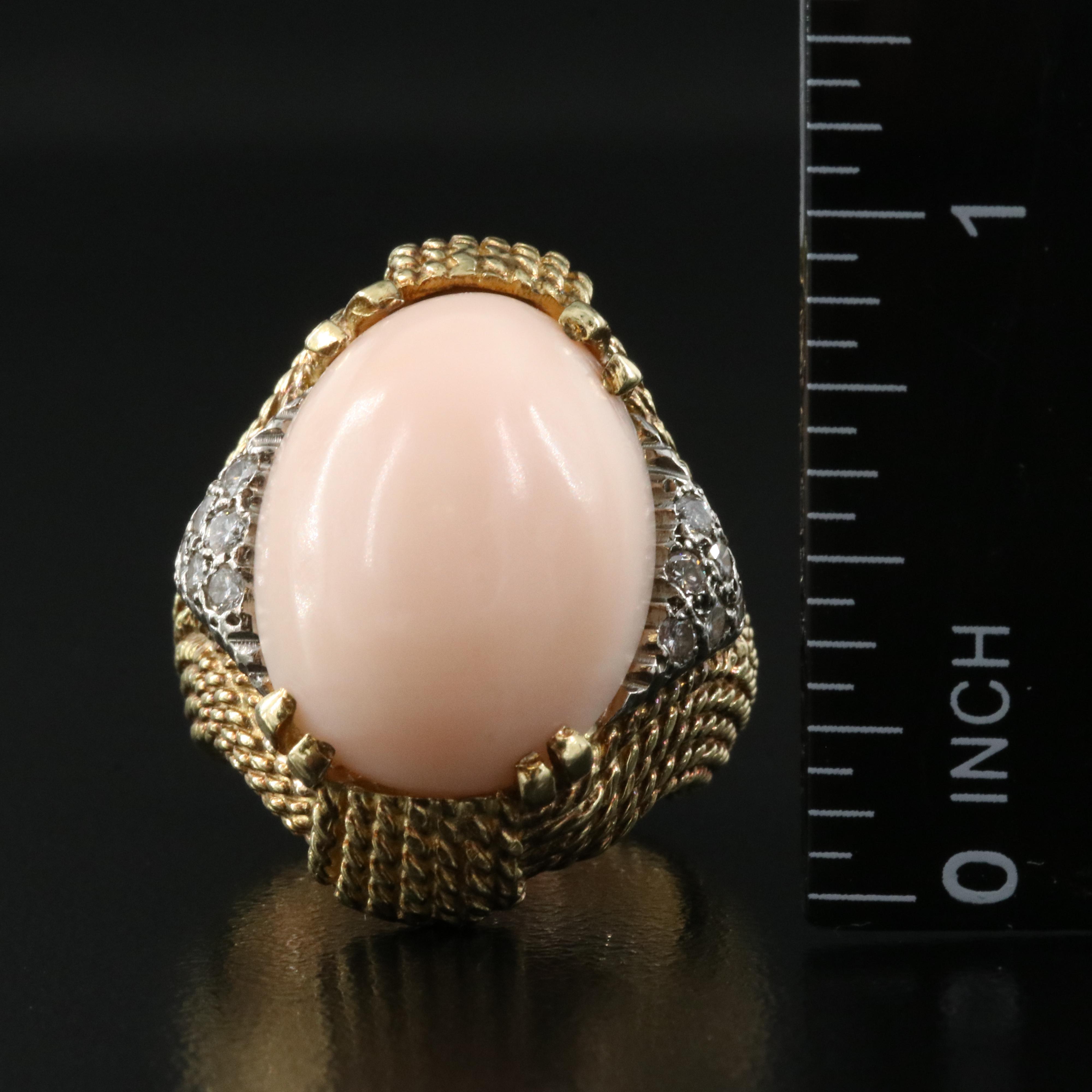 18K Coral and Diamond Ring with 14K Accents