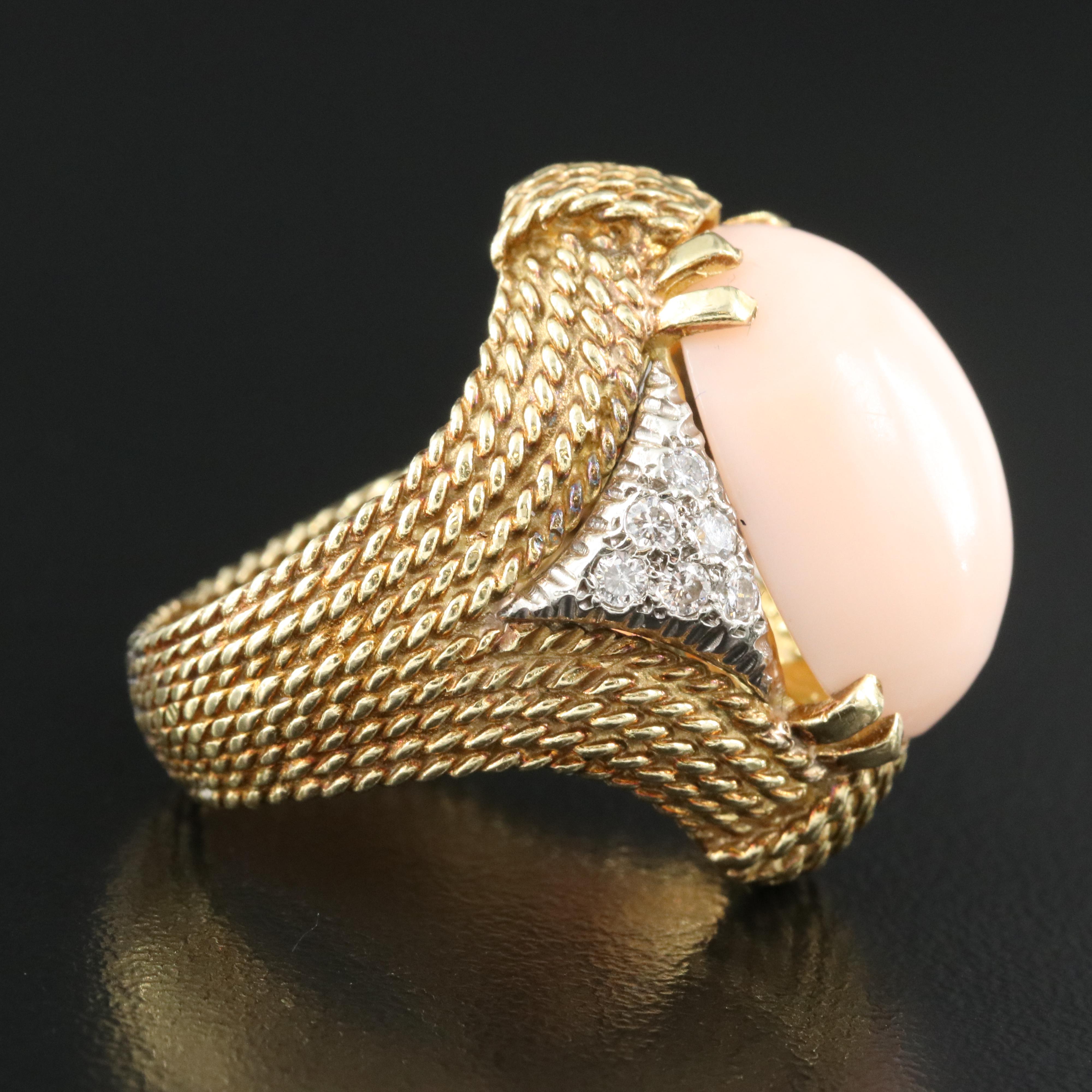 18K Coral and Diamond Ring with 14K Accents