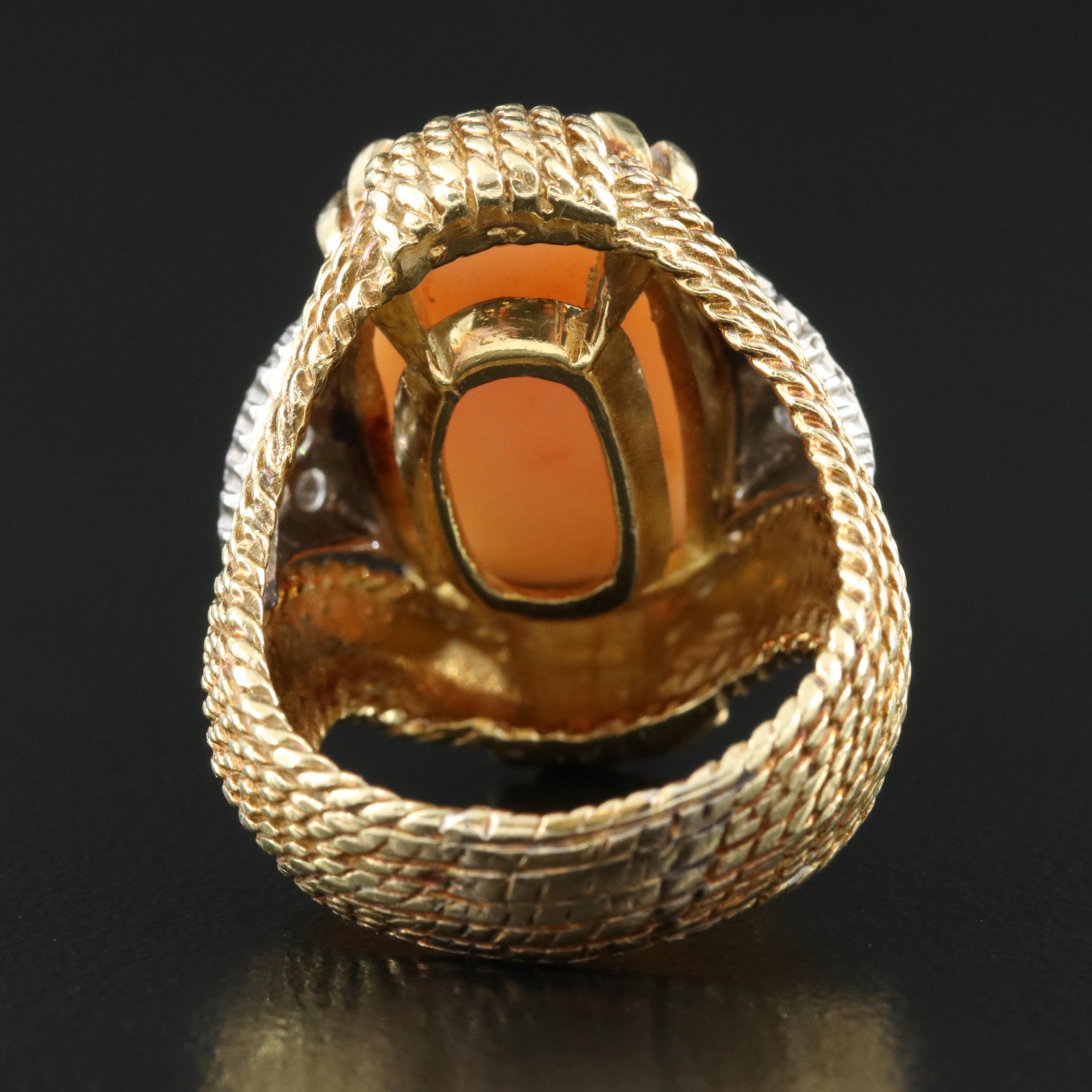 18K Coral and Diamond Ring with 14K Accents