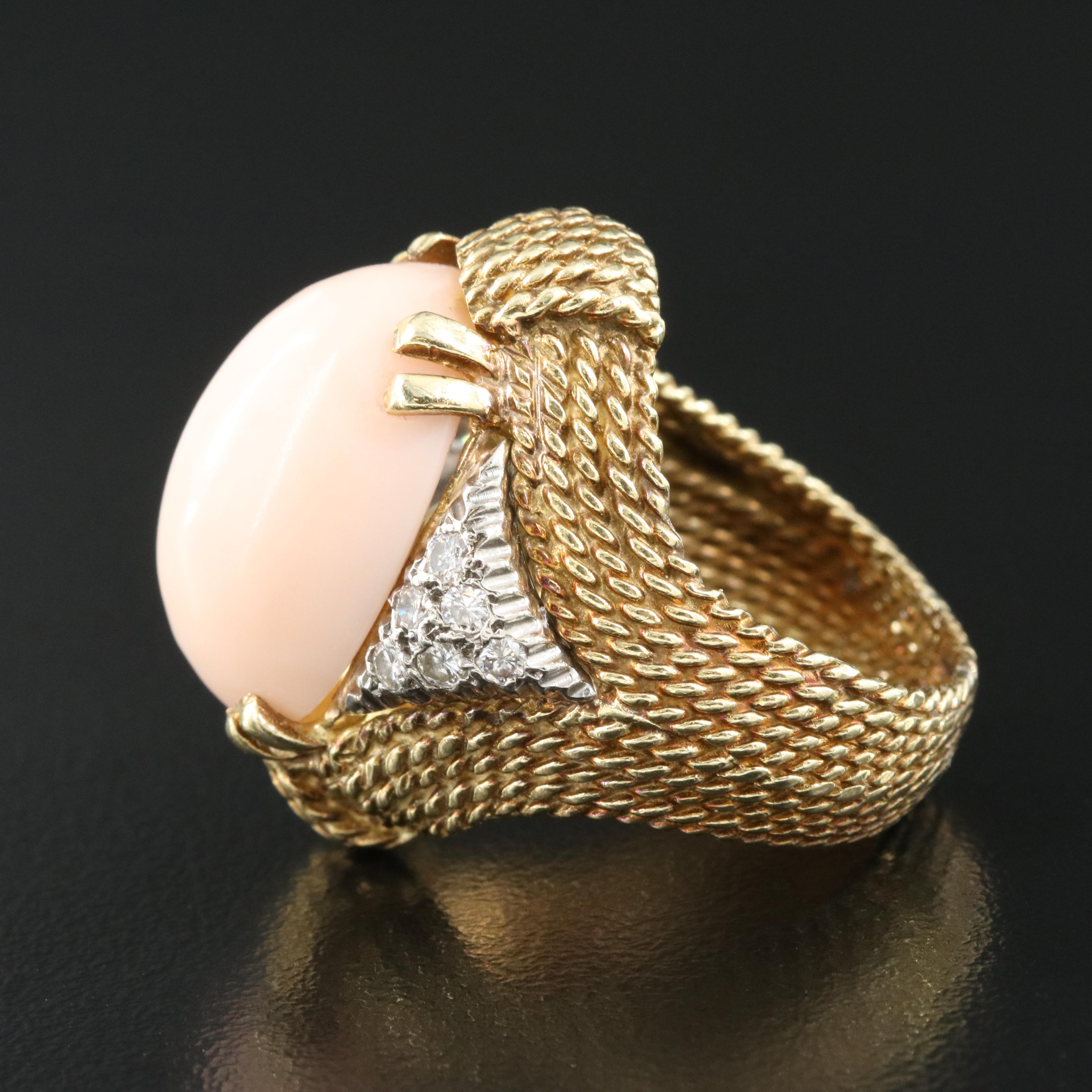 18K Coral and Diamond Ring with 14K Accents
