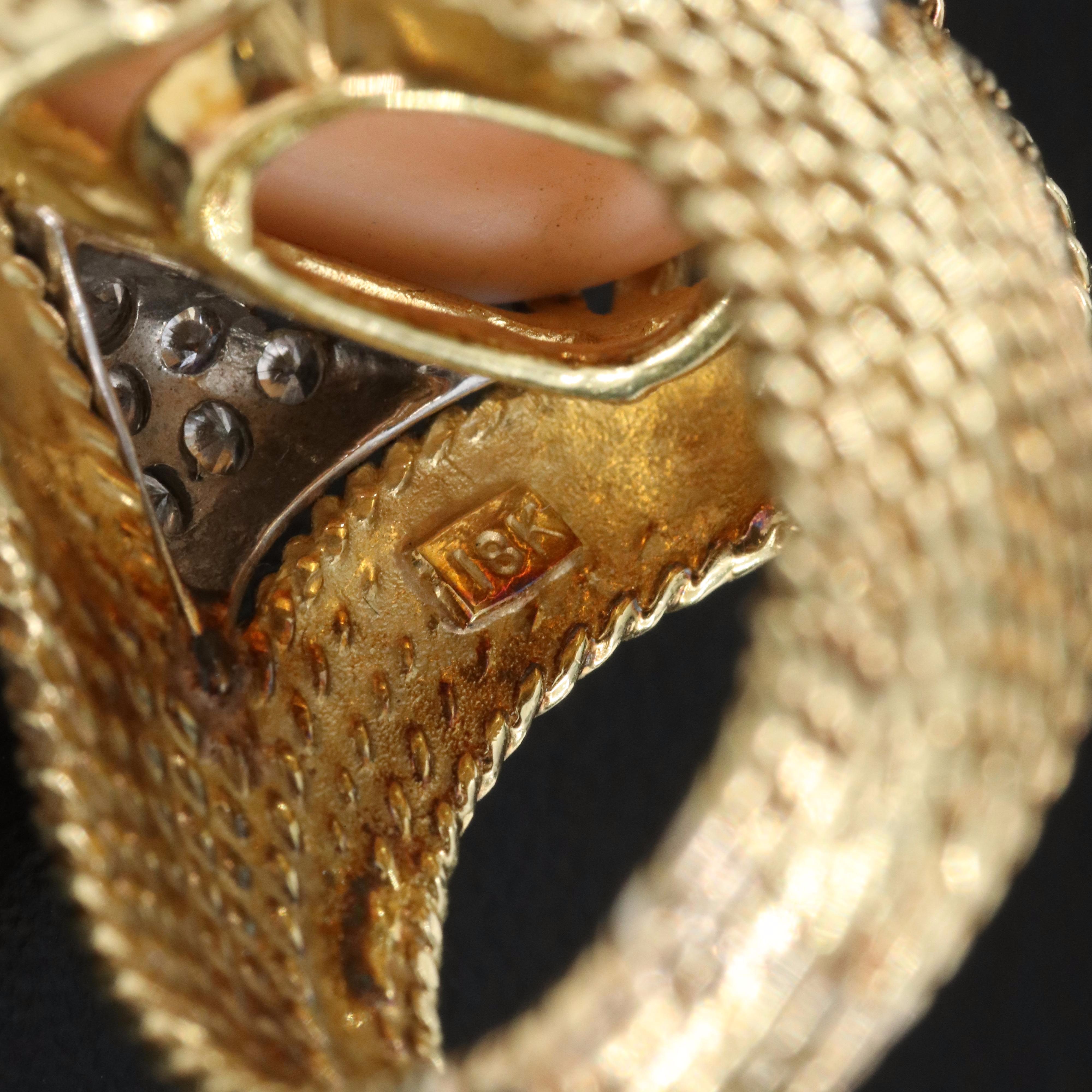 18K Coral and Diamond Ring with 14K Accents