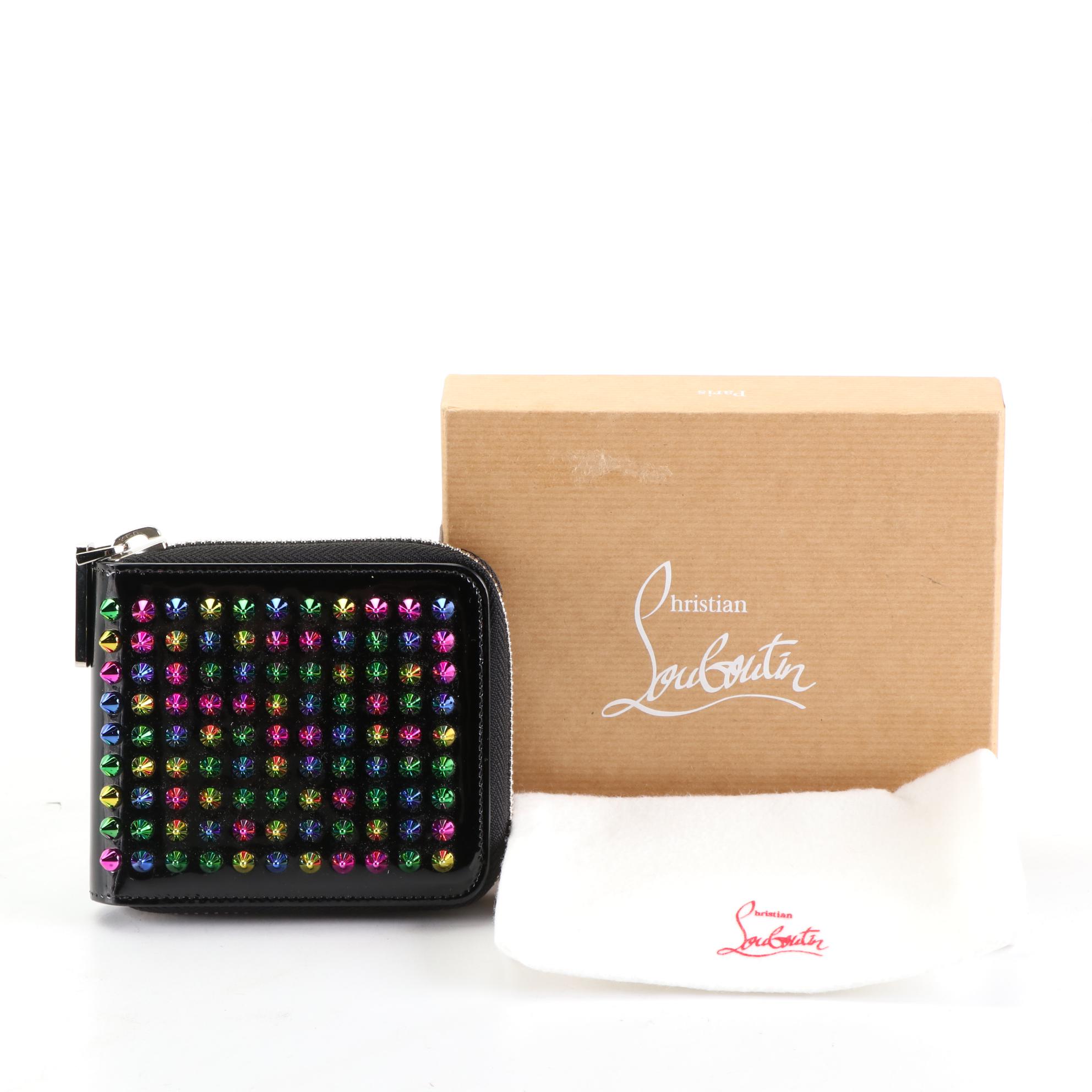 Christian Louboutin Panettone Wallet in Black Patent Leather and Multicolor Stud