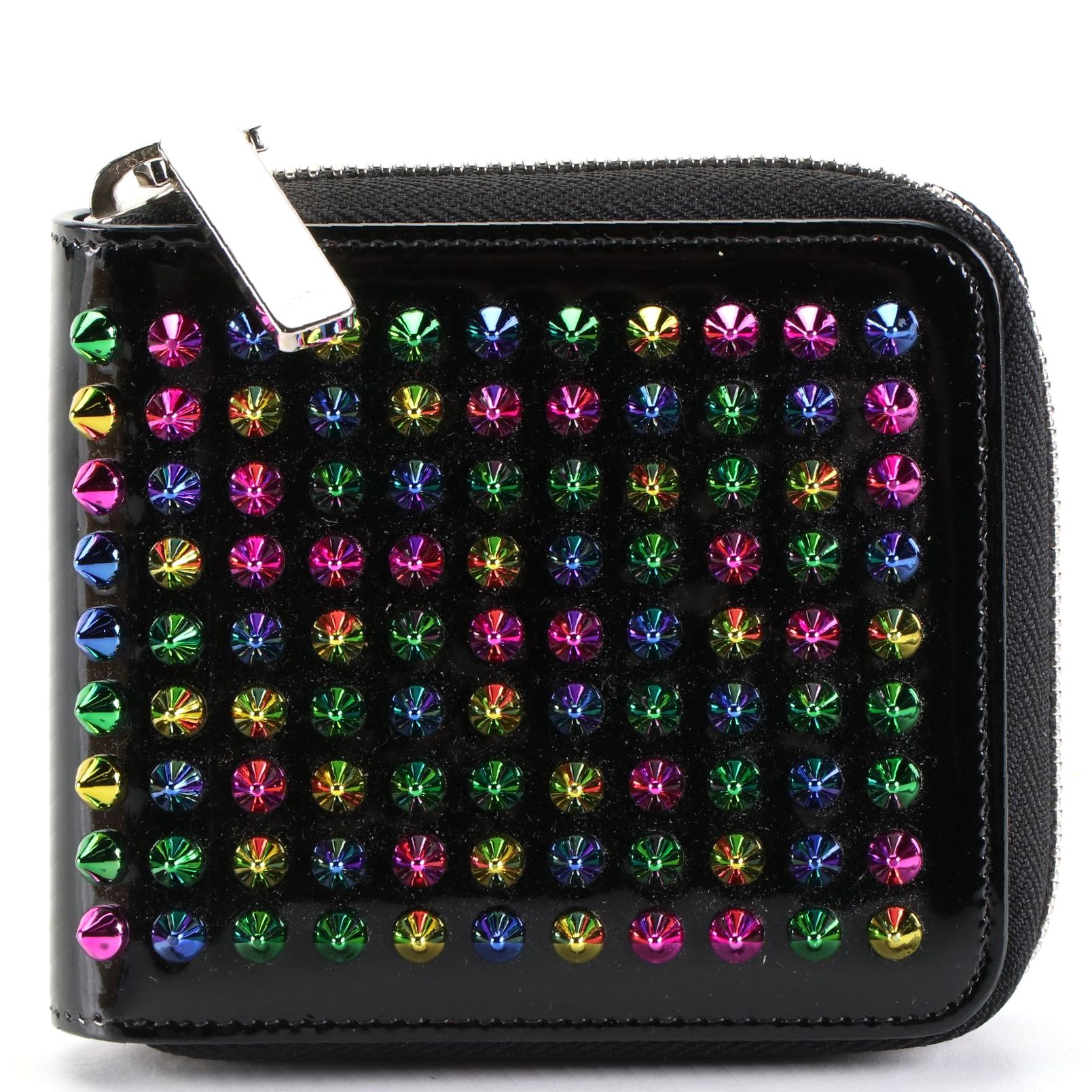 Christian Louboutin Panettone Wallet in Black Patent Leather and Multicolor Stud