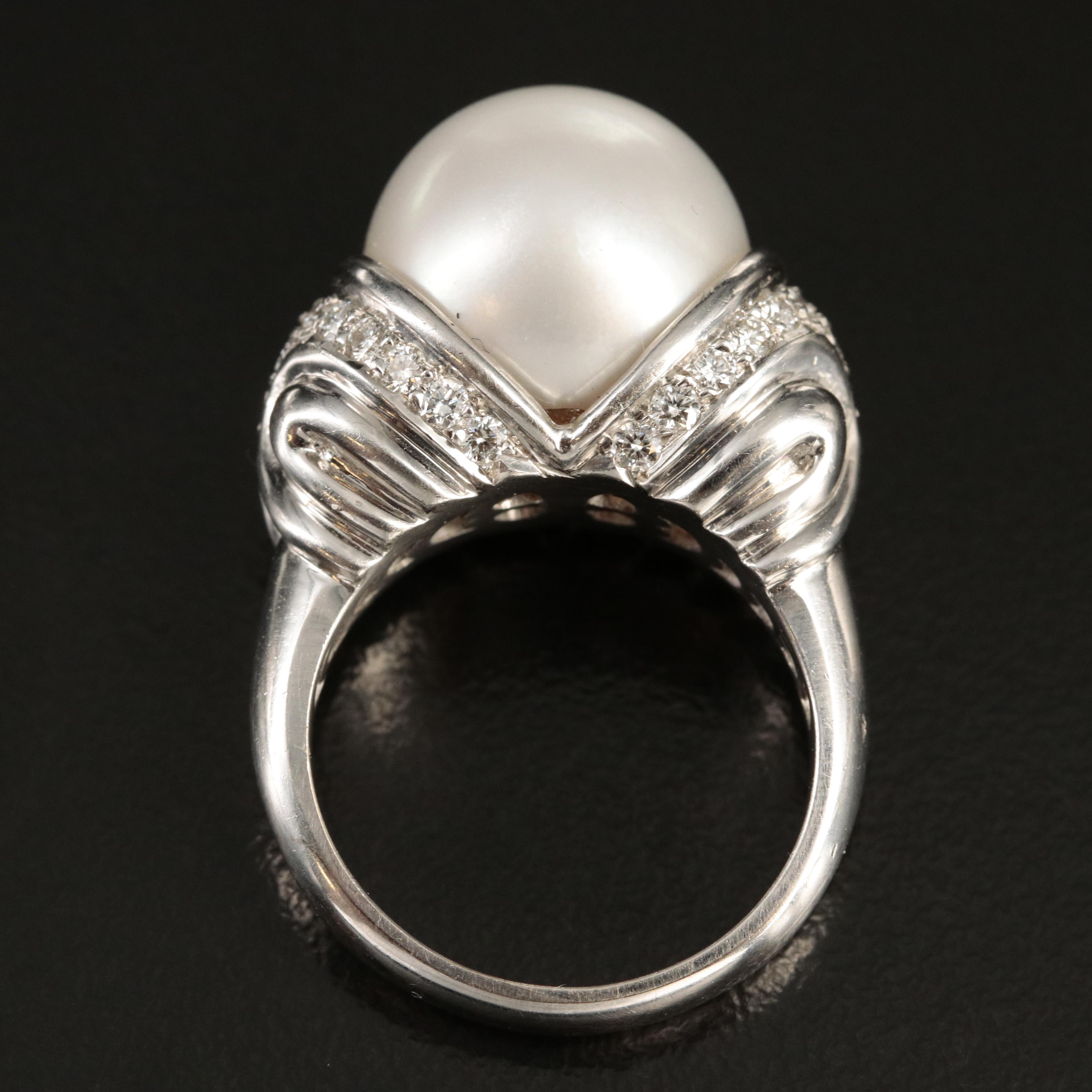 18K 13.40 mm Pearl and Diamond Ring