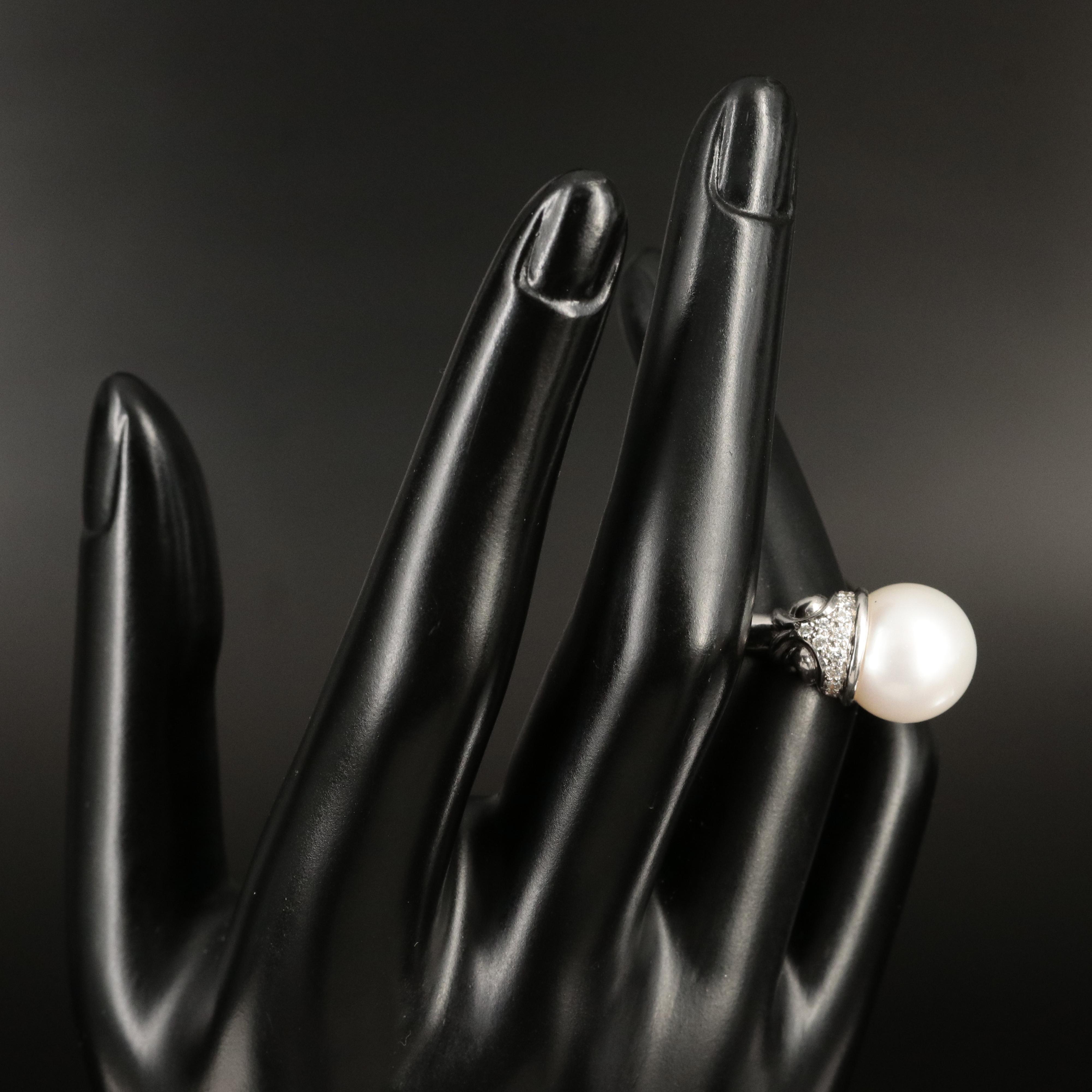 18K 13.40 mm Pearl and Diamond Ring