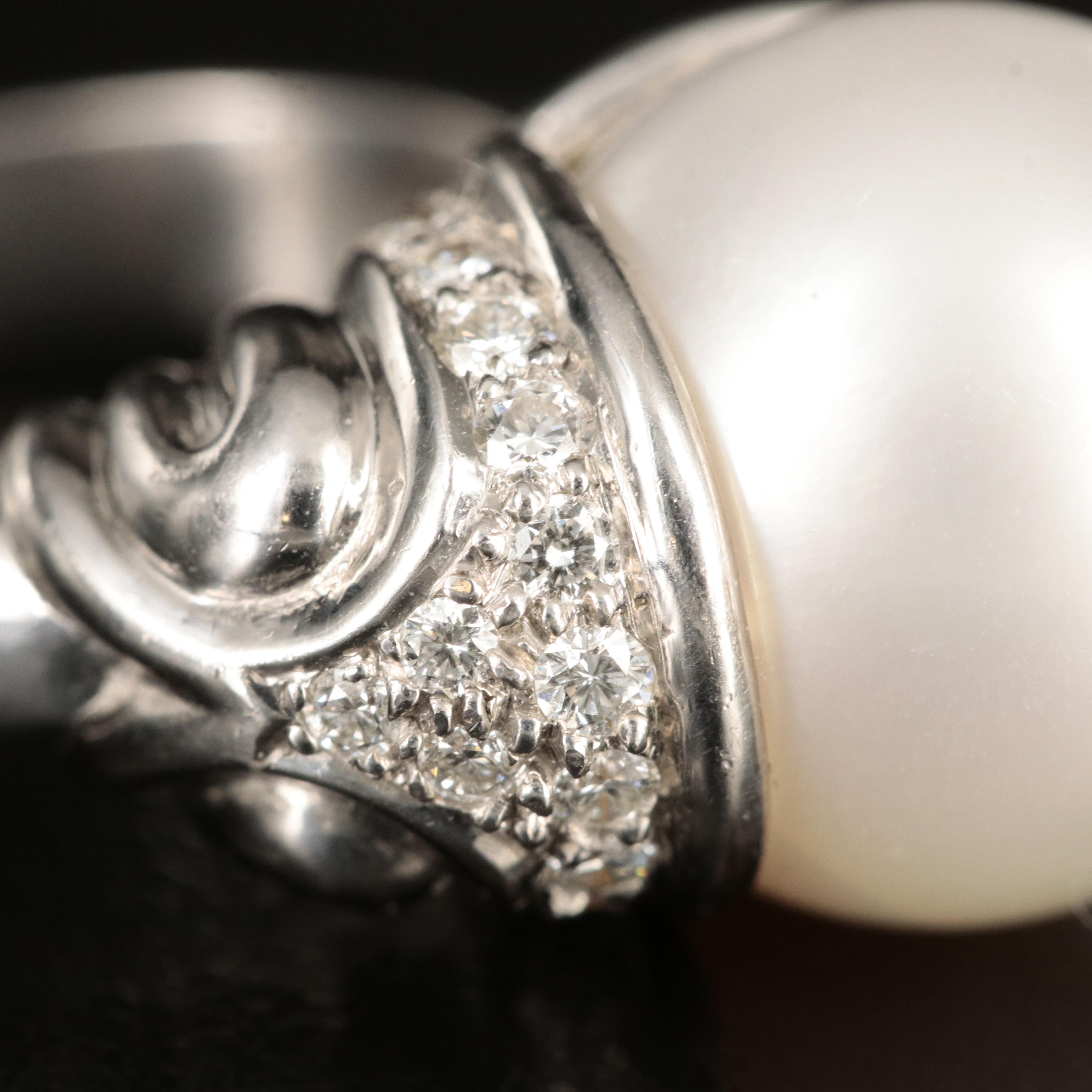 18K 13.40 mm Pearl and Diamond Ring