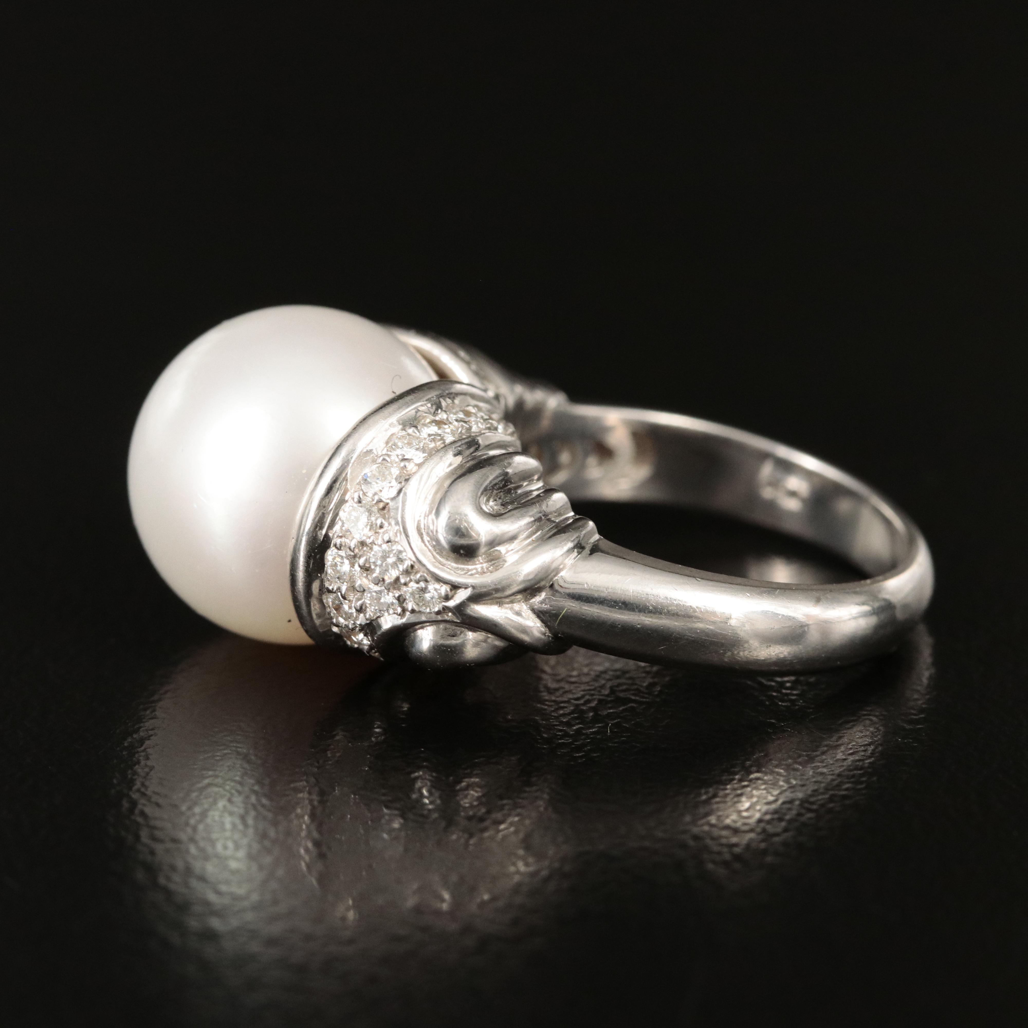 18K 13.40 mm Pearl and Diamond Ring