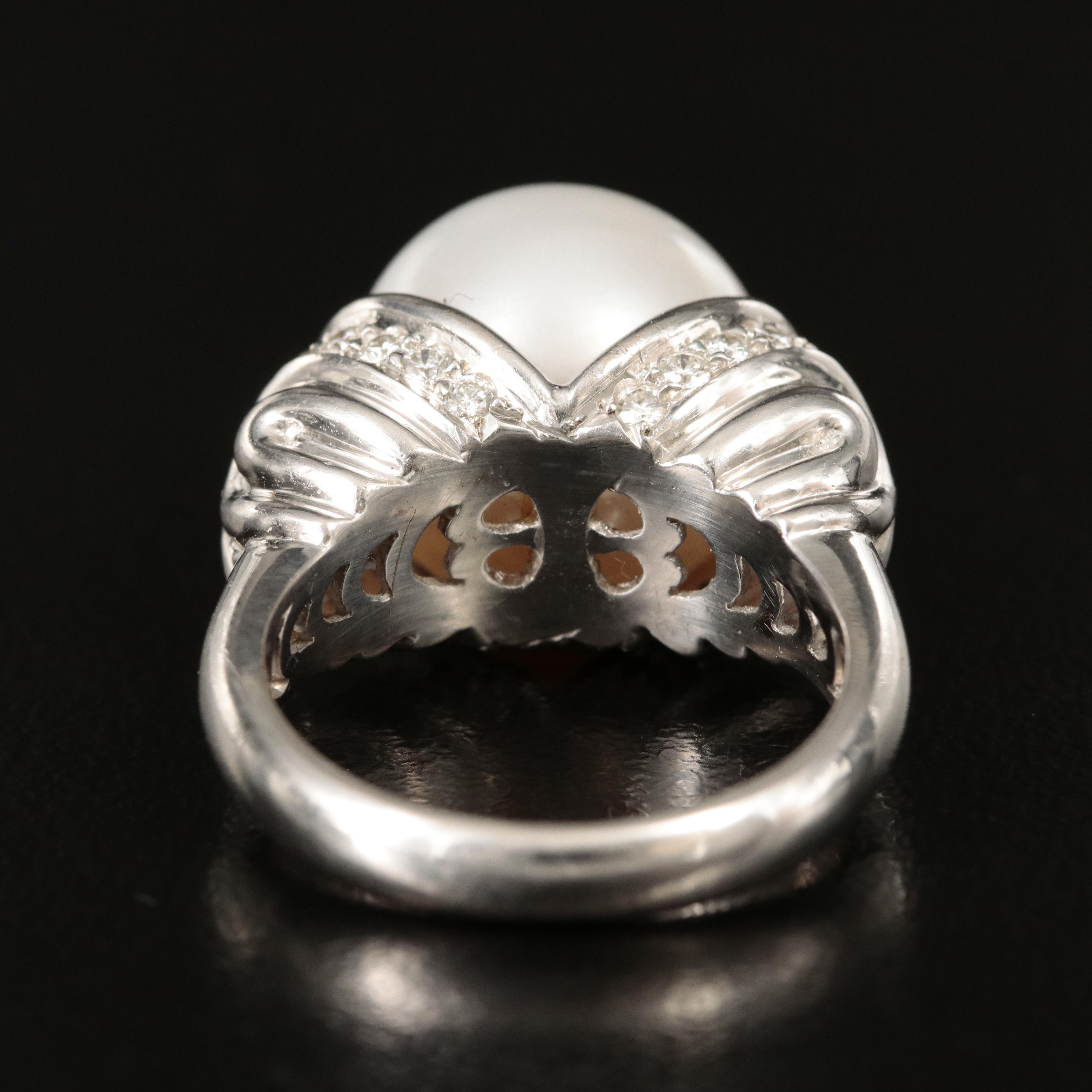 18K 13.40 mm Pearl and Diamond Ring