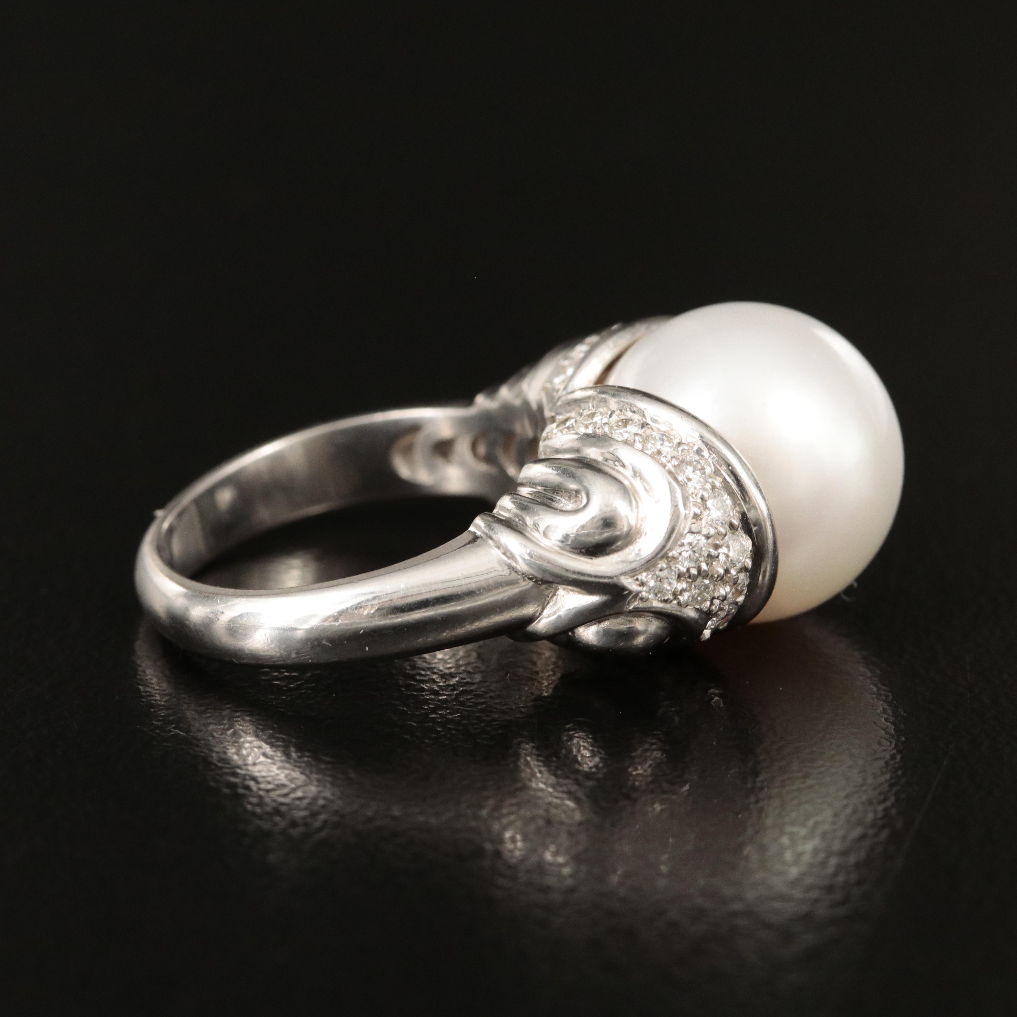 18K 13.40 mm Pearl and Diamond Ring