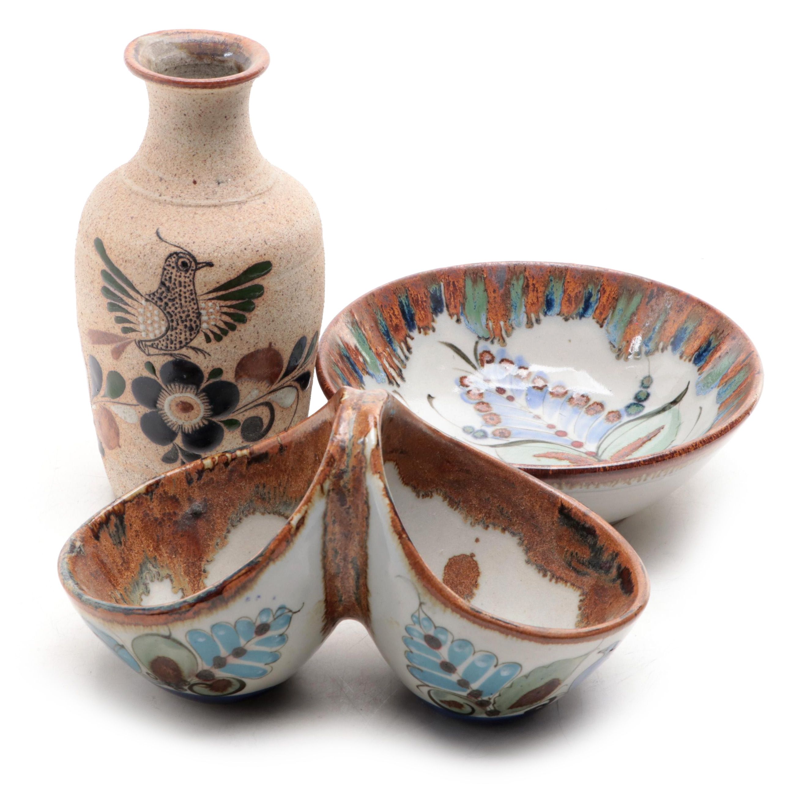 Mexican Art Pottery Earthenware Bowls and Vase