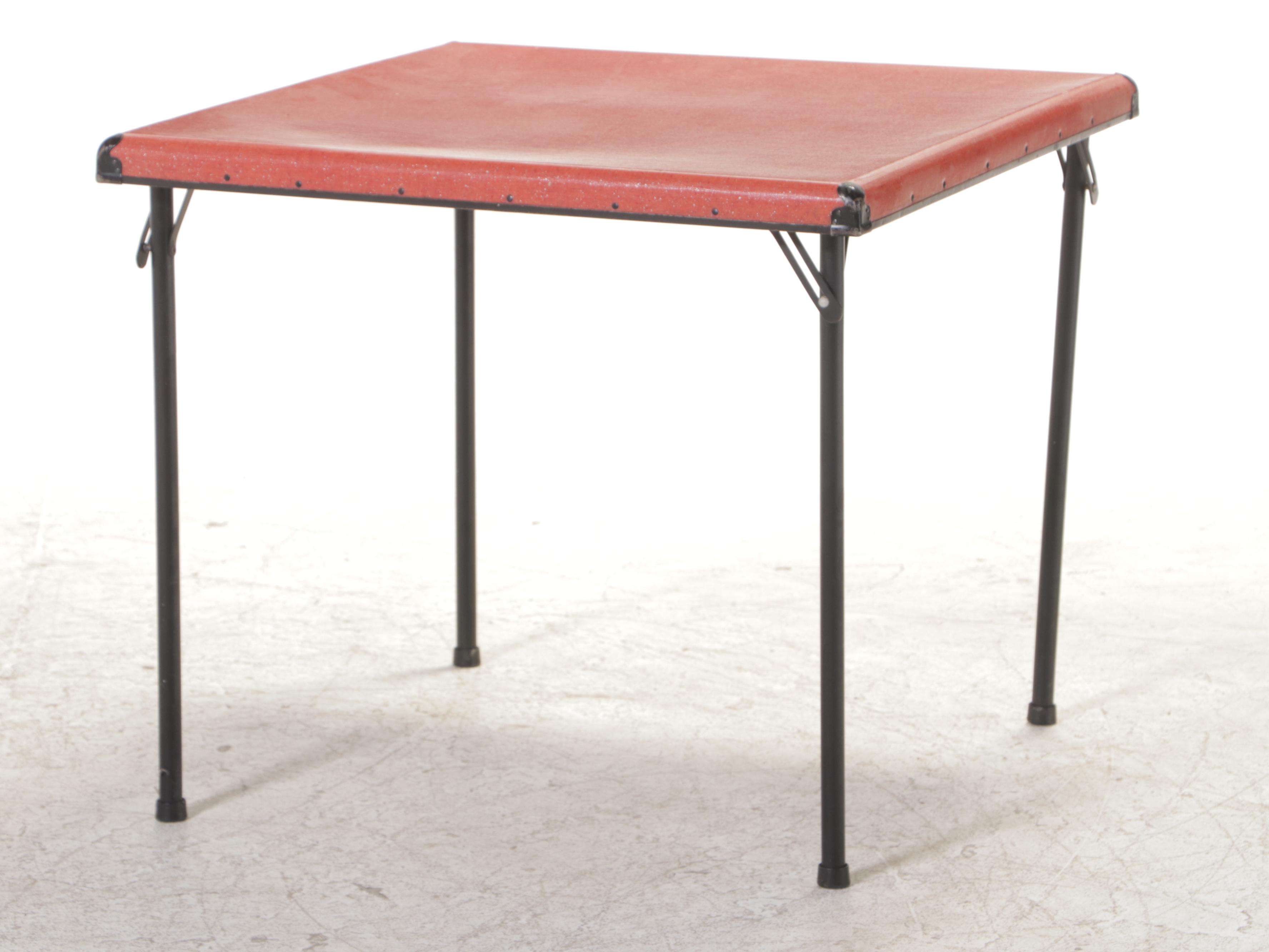Folding Metal Card Table and Chairs, Mid to Late 20th Century