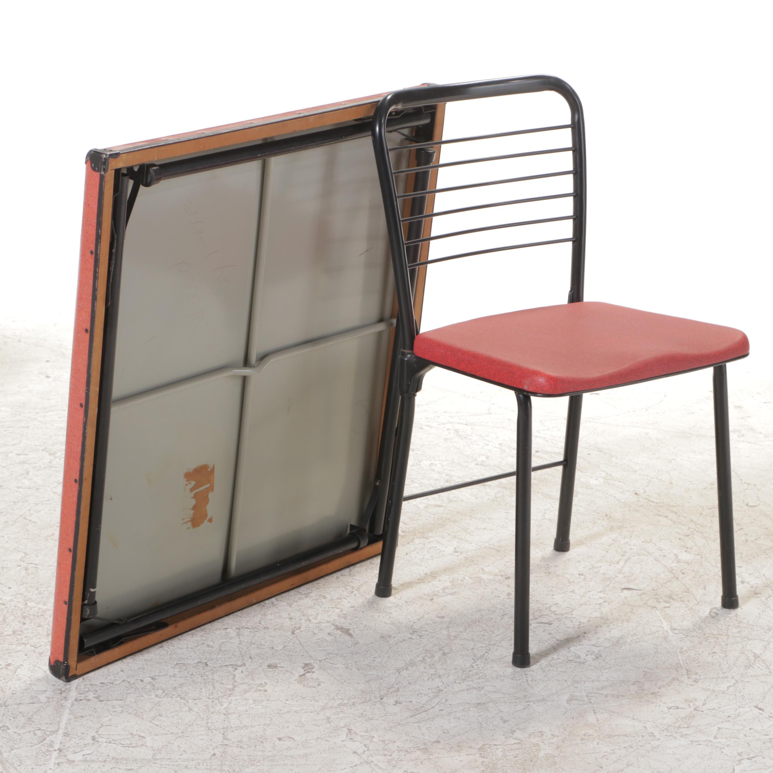 Folding Metal Card Table and Chairs, Mid to Late 20th Century
