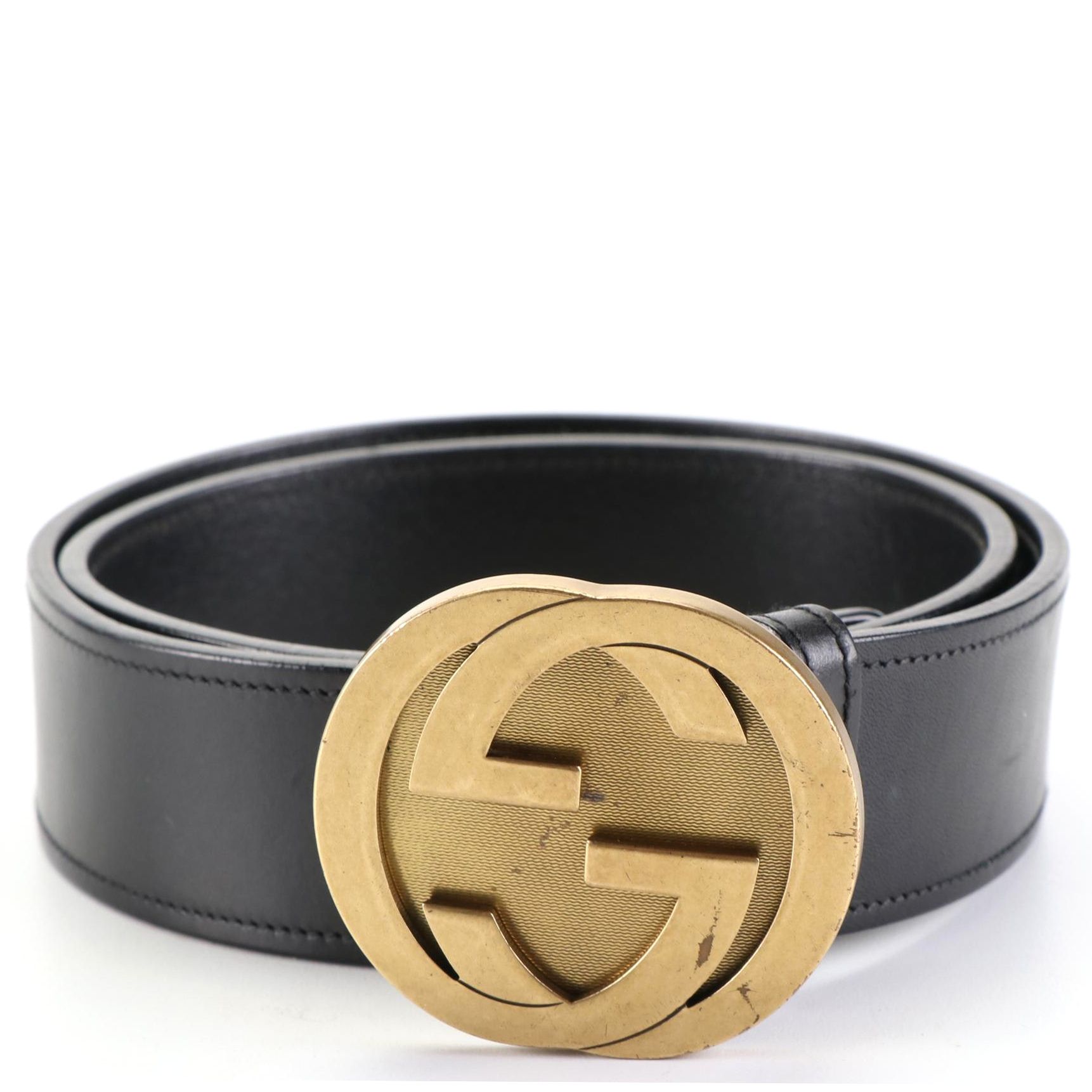 Gucci Black Leather Belt with Interlocking GG Buckle