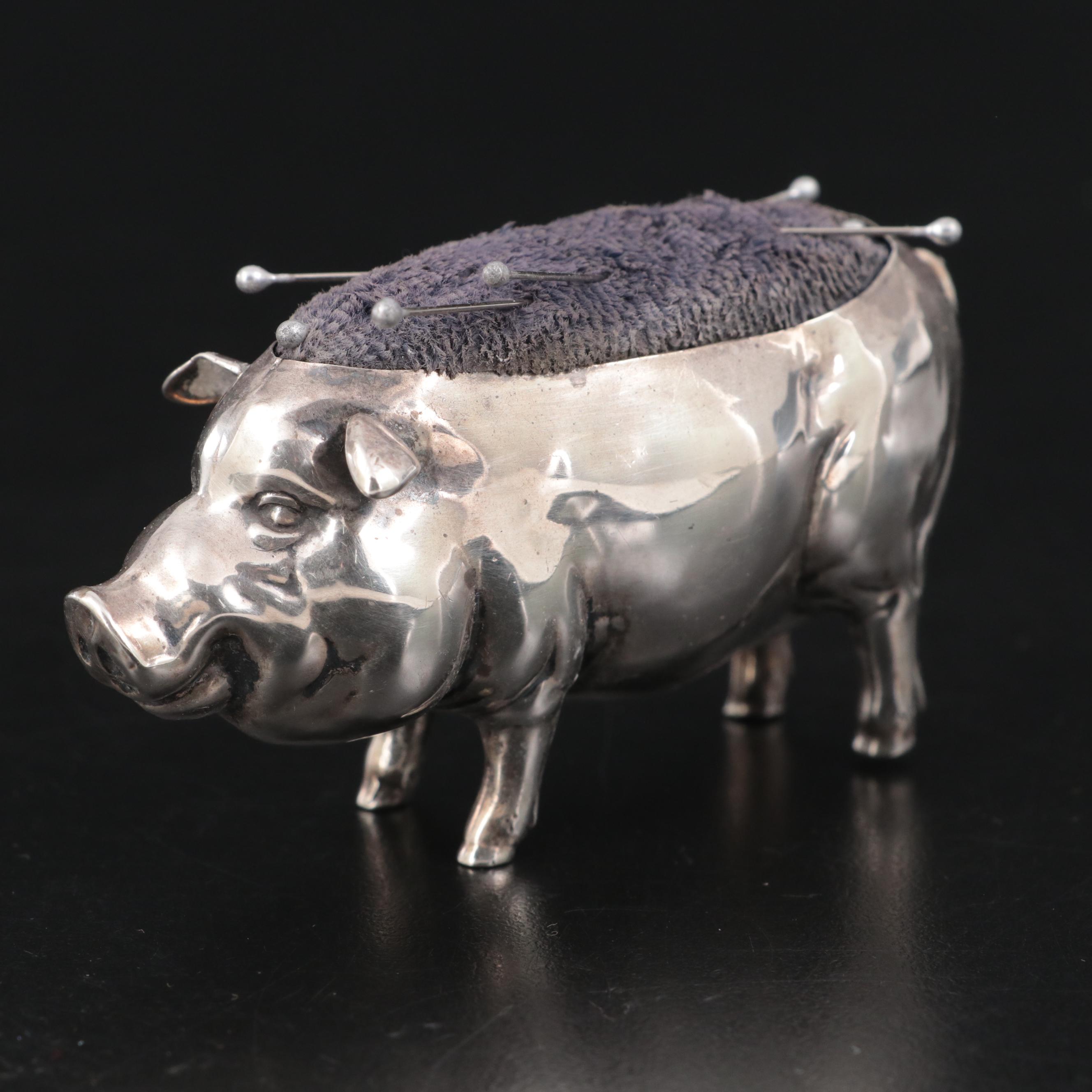 Henry Matthews Sterling Silver Pig Form Pin Cushion, 1903