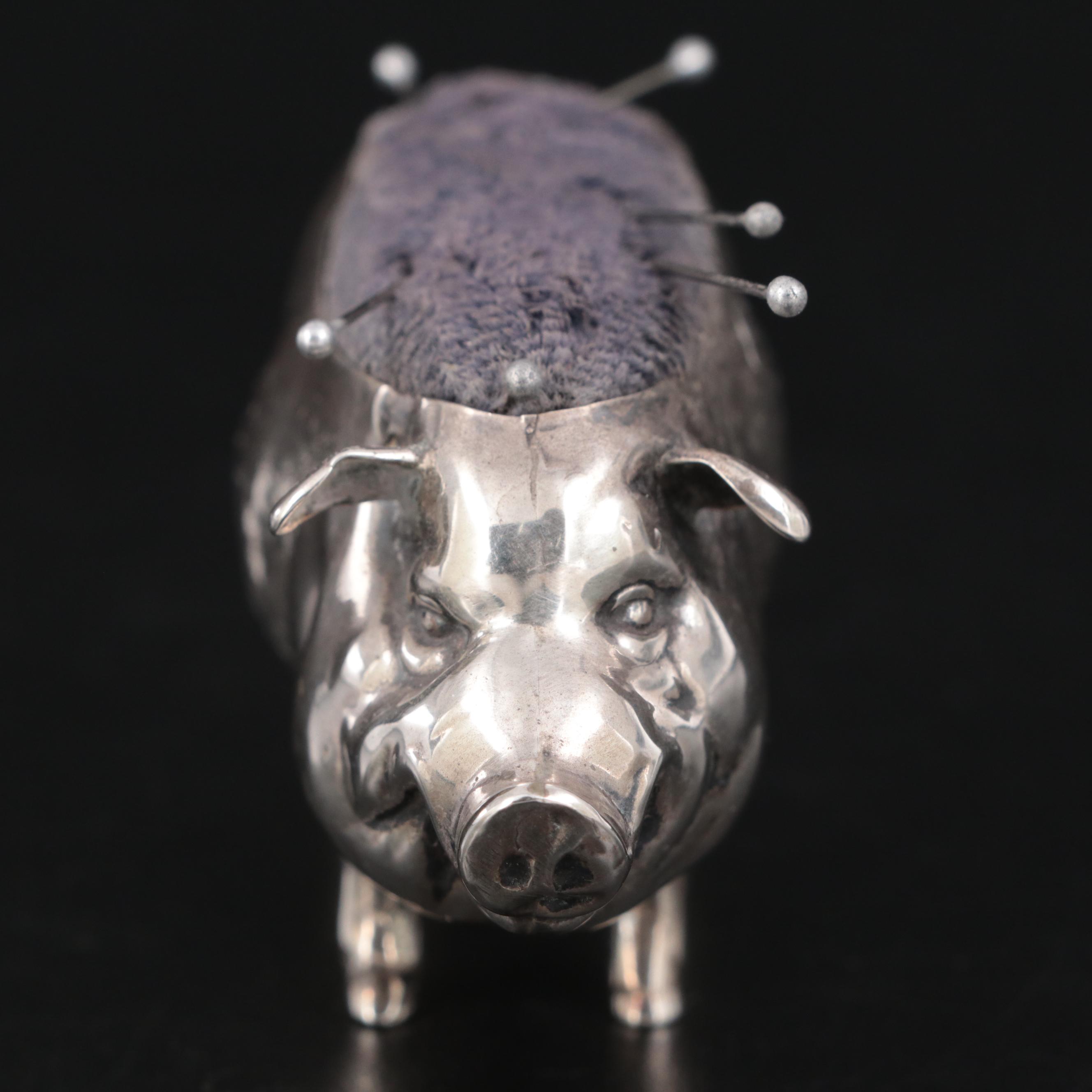 Henry Matthews Sterling Silver Pig Form Pin Cushion, 1903