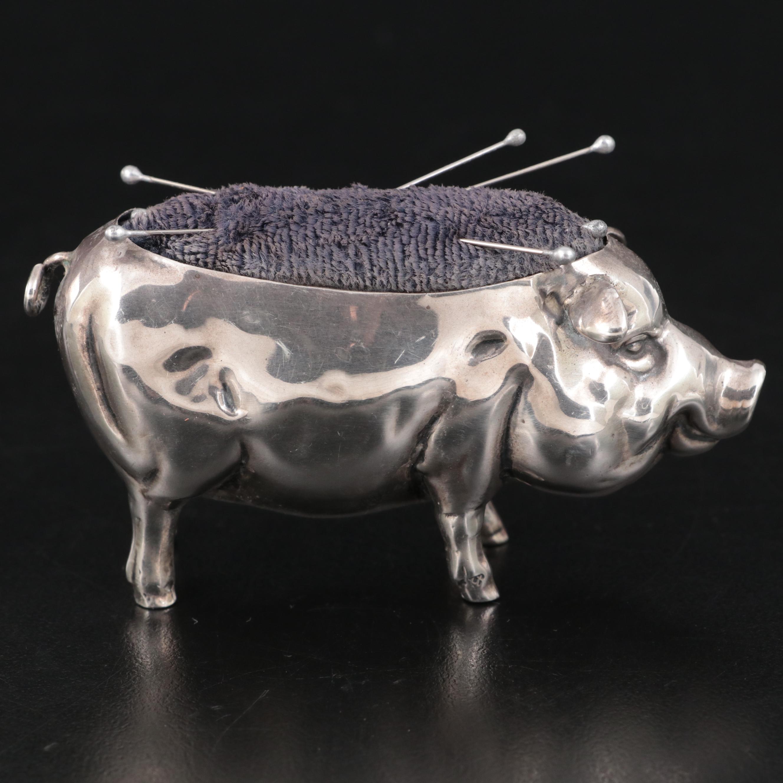 Henry Matthews Sterling Silver Pig Form Pin Cushion, 1903