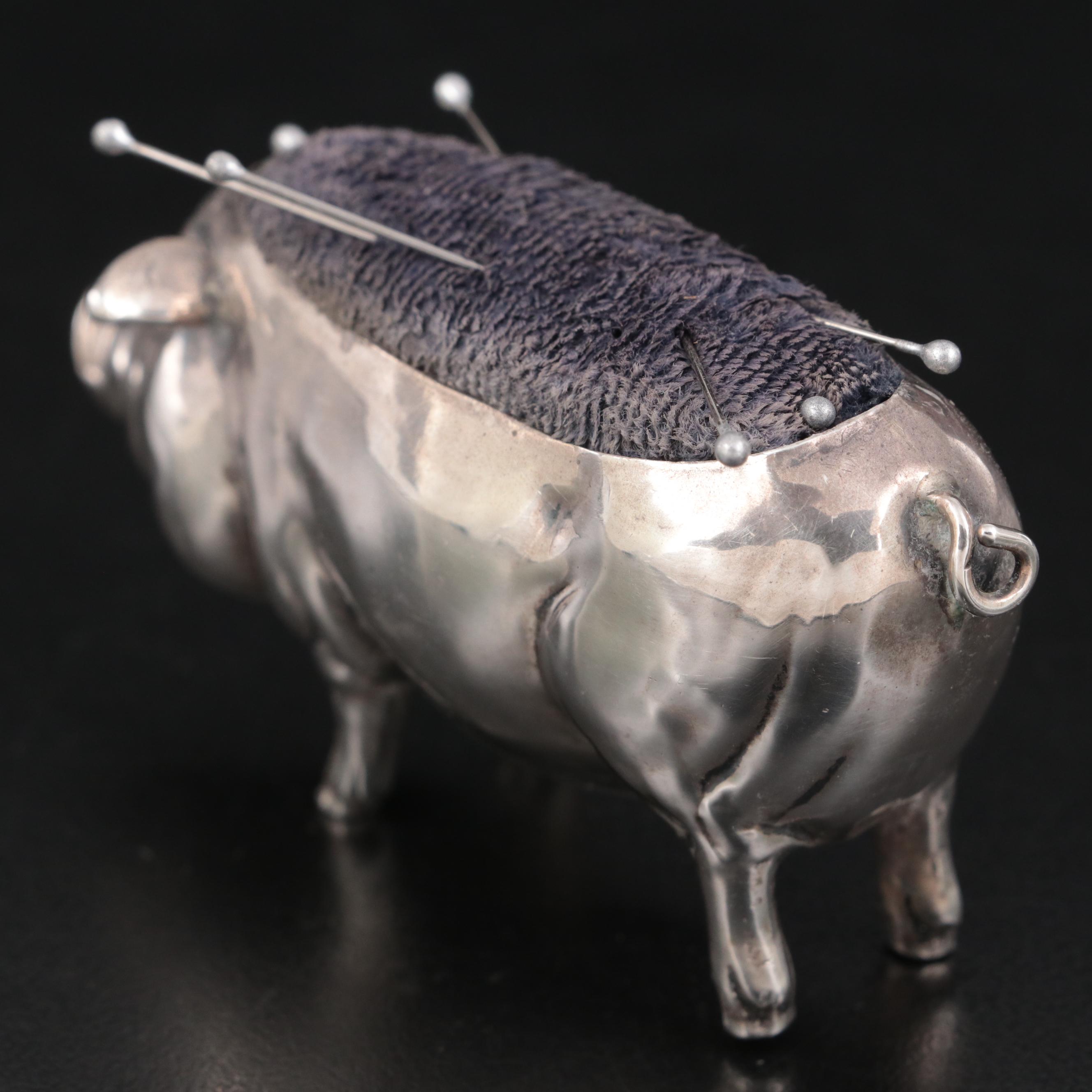 Henry Matthews Sterling Silver Pig Form Pin Cushion, 1903