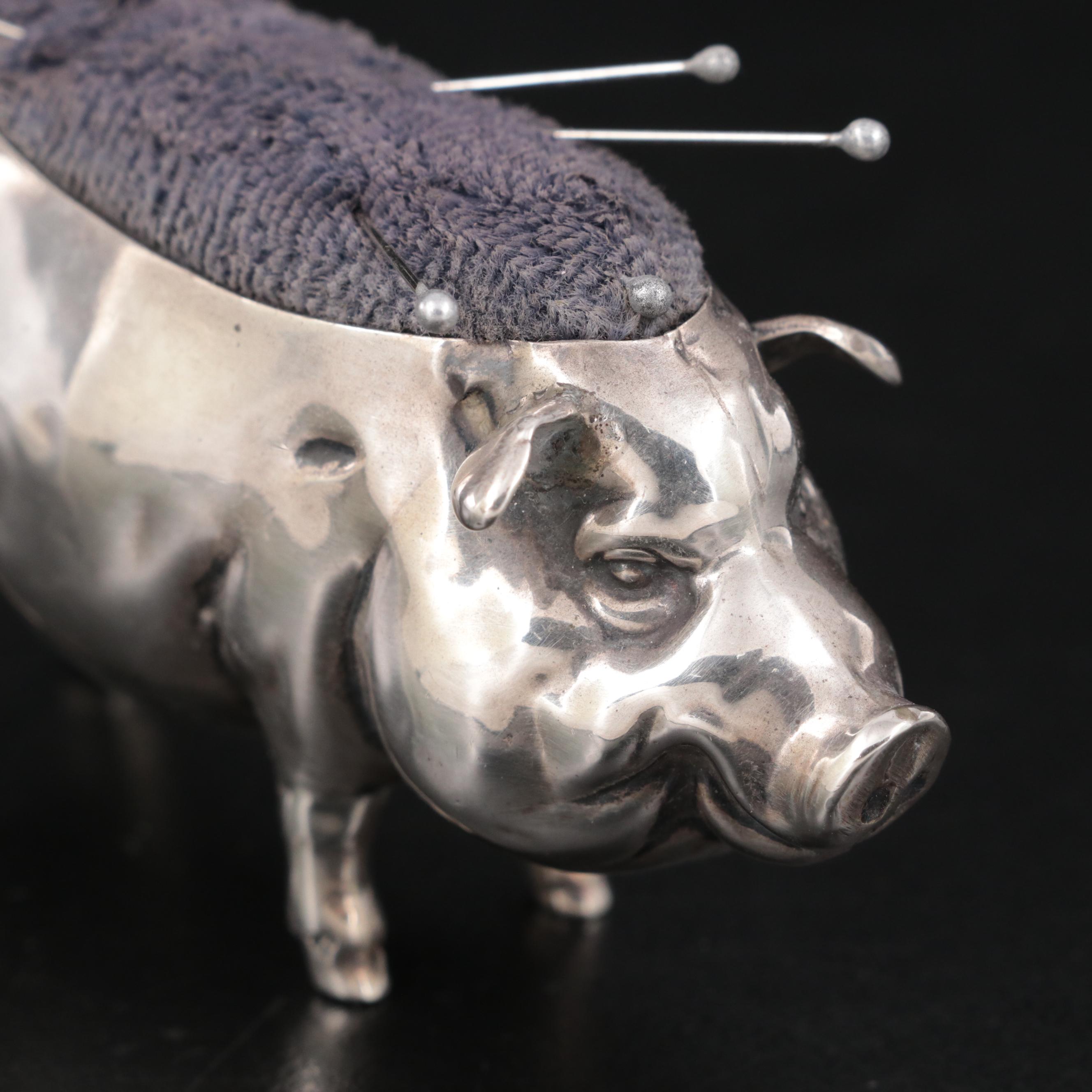 Henry Matthews Sterling Silver Pig Form Pin Cushion, 1903