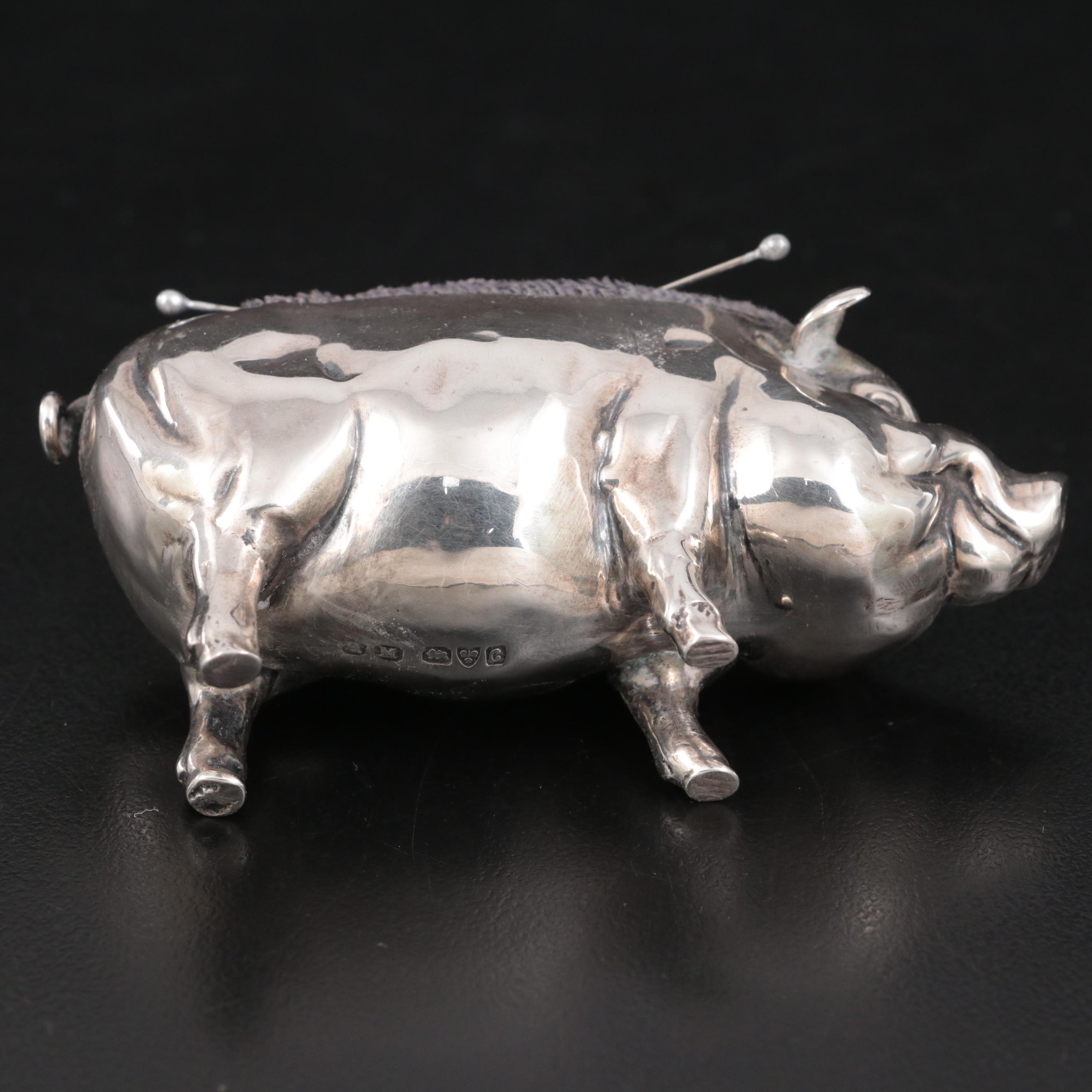Henry Matthews Sterling Silver Pig Form Pin Cushion, 1903